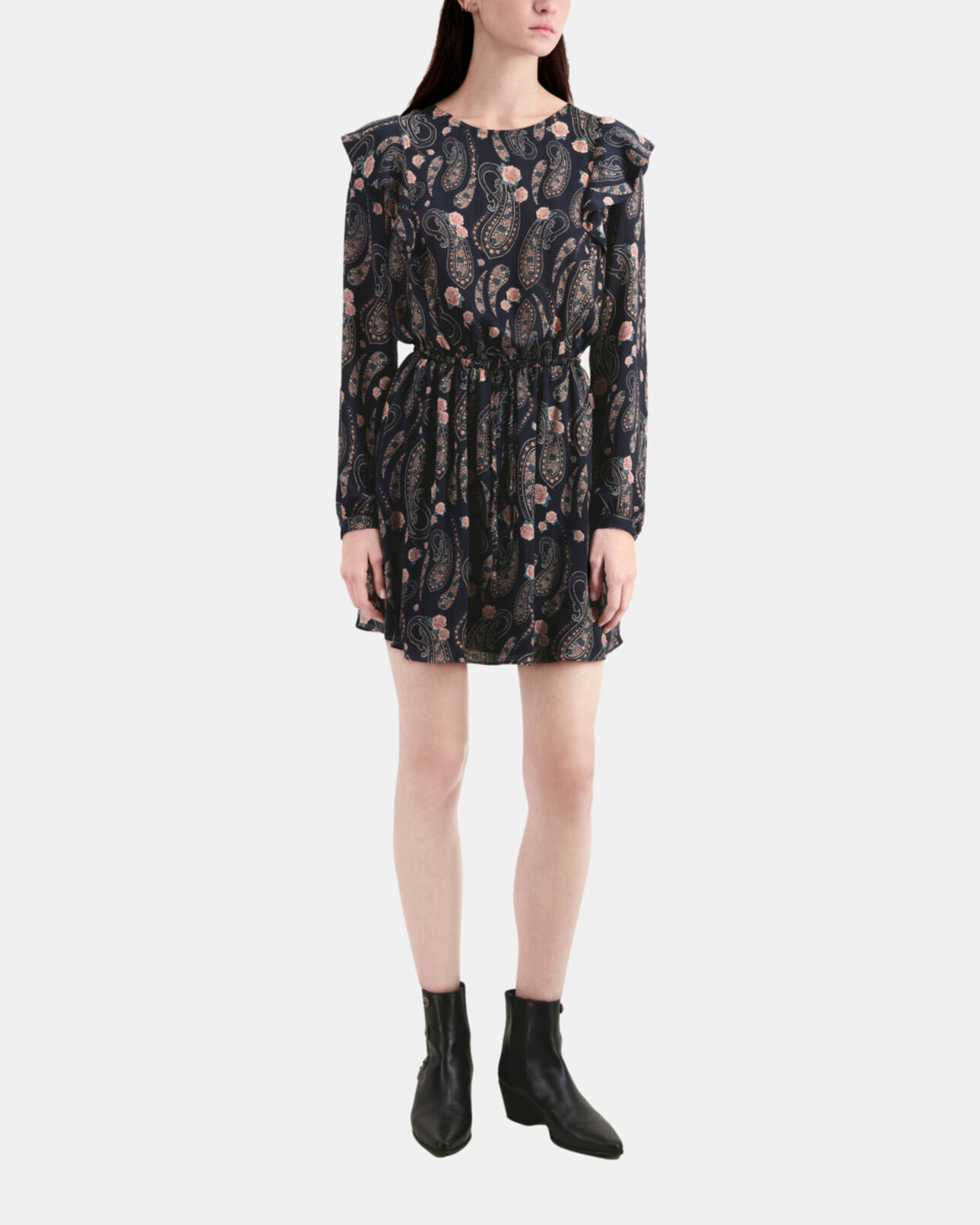 The Kooples FEMME BLACK / PINK robe courte imprimée avec volants