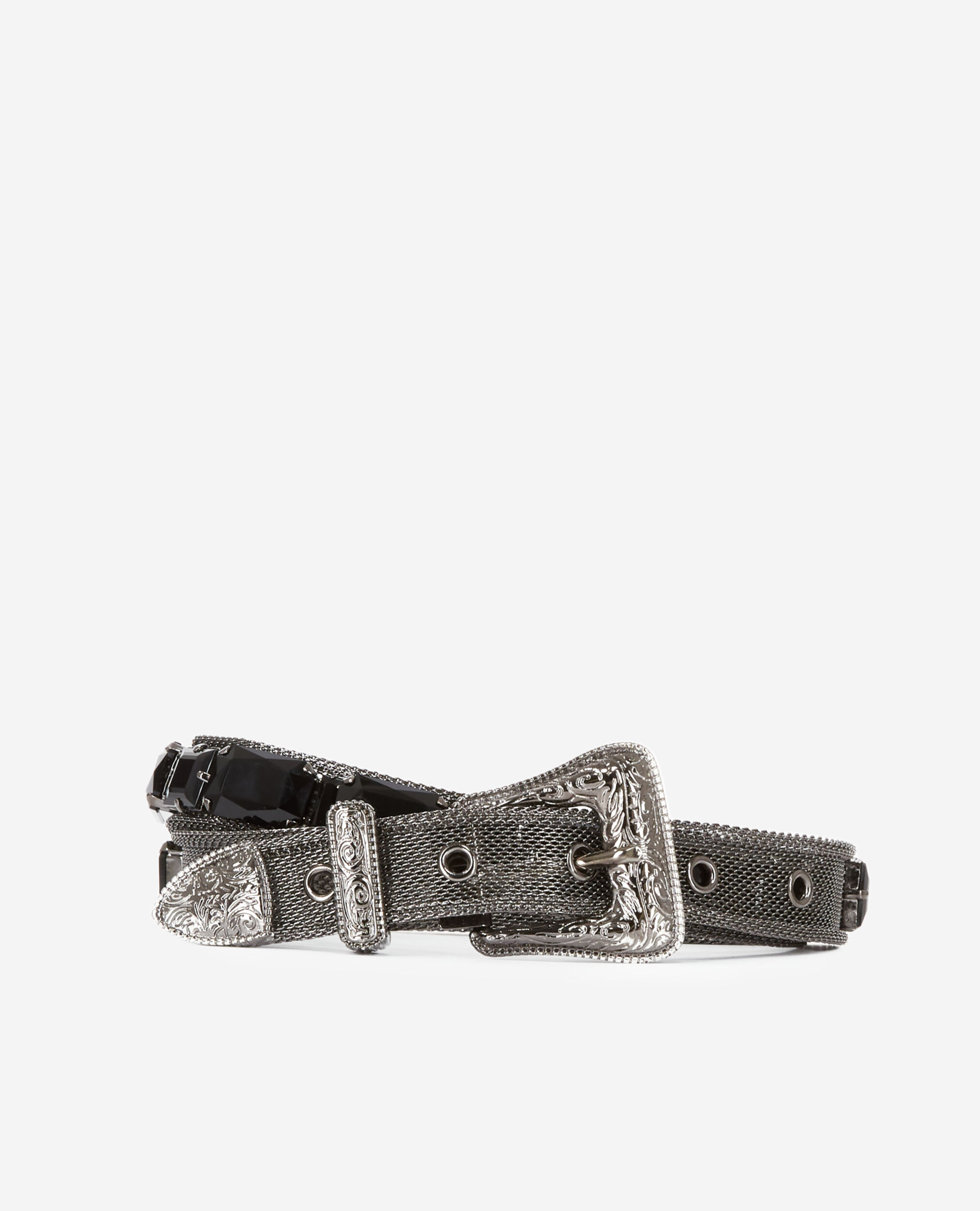 Black gemstone belt with western style buckle