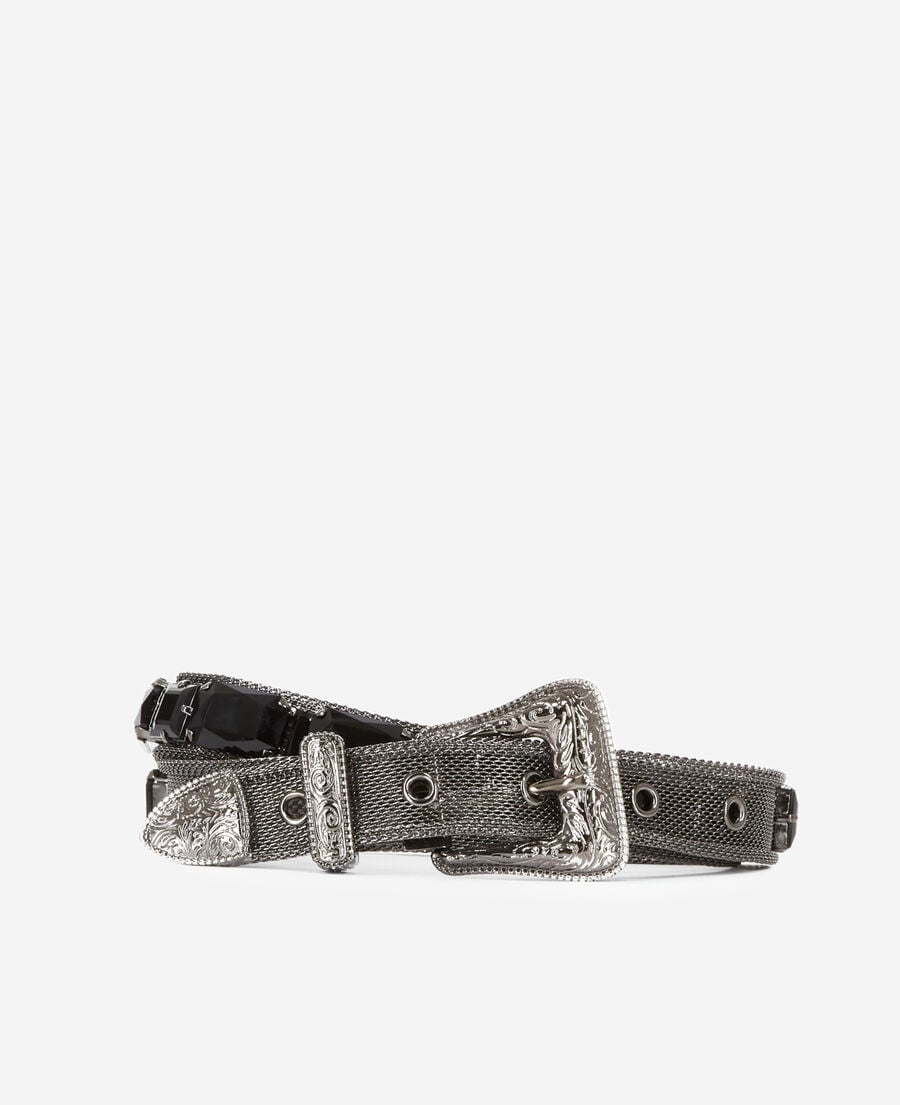 black gemstone belt with western-style buckle