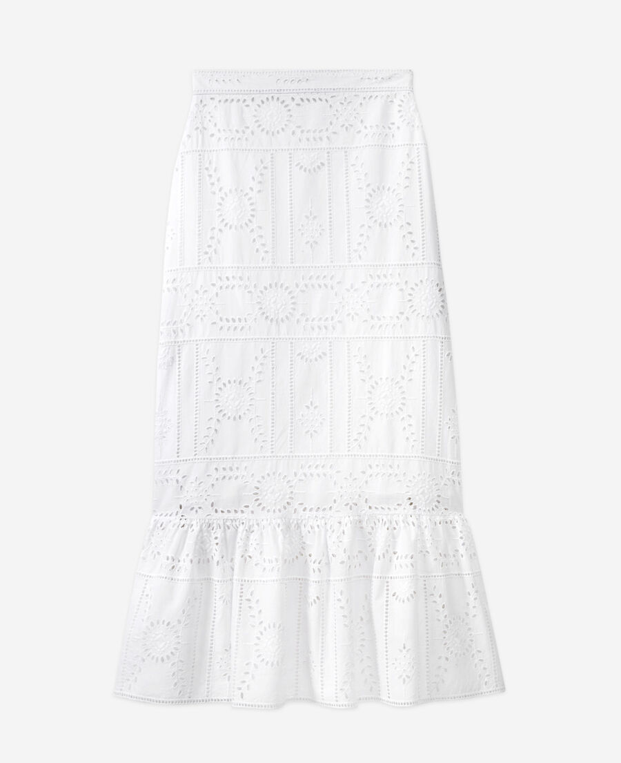 flowing white cotton long skirt w/ embroidery