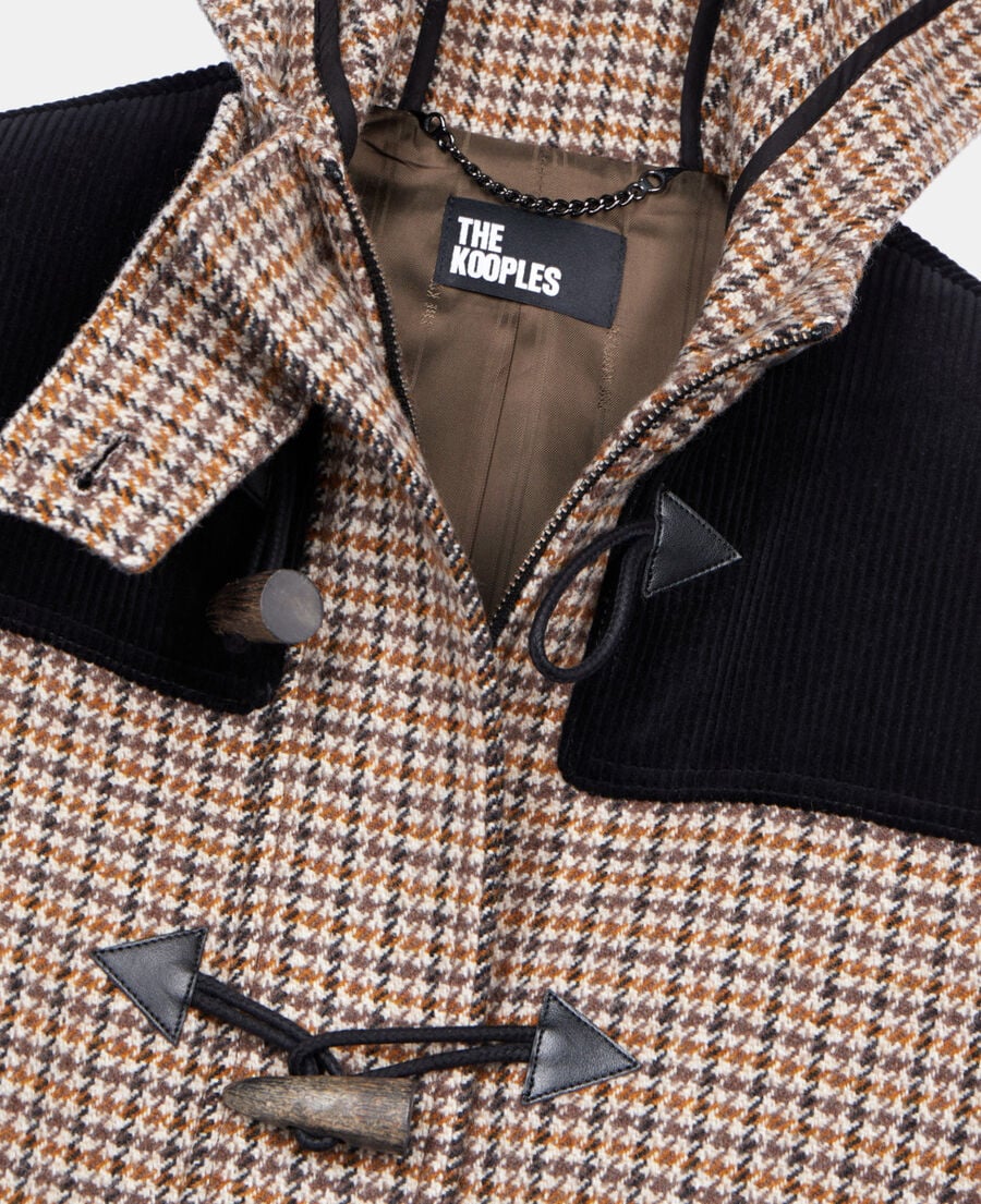 The Kooples FEMME BEIGE-BROWN caban à capuche pied de poule beige