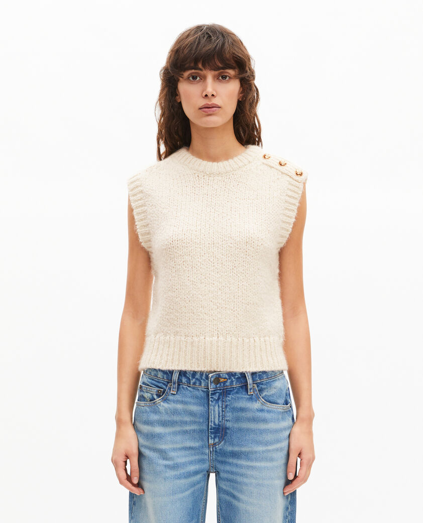 The Kooples FEMME LIGHT BEIGE pull sans manches en laine m&eacute;lang&eacute;e &eacute;cru