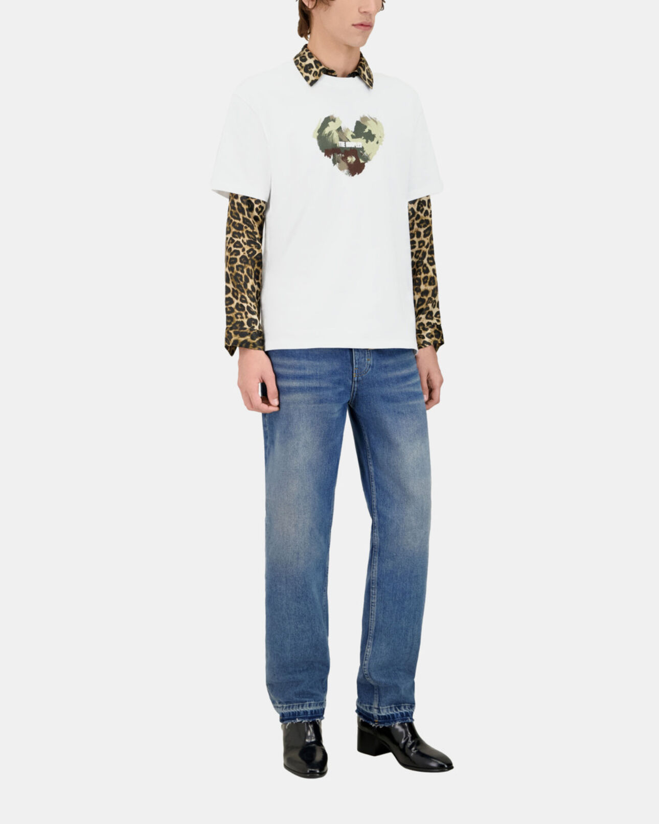 The Kooples MEN WHITE white t-shirt with camo heart serigraphy