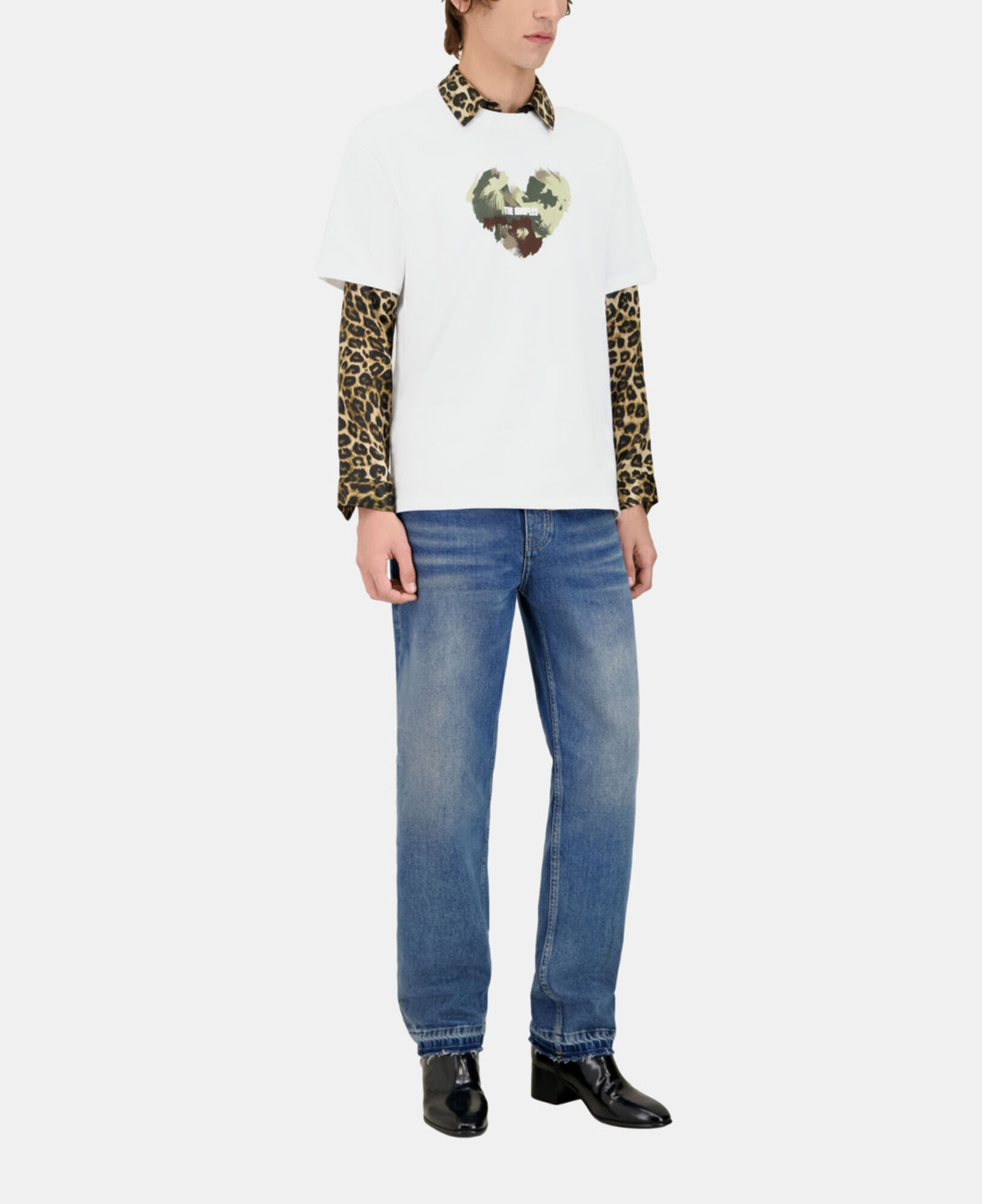 The Kooples MEN WHITE white t-shirt with camo heart serigraphy