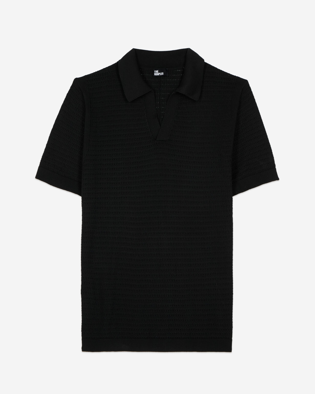 The Kooples MEN BLACK black openwork knit polo t-shirt
