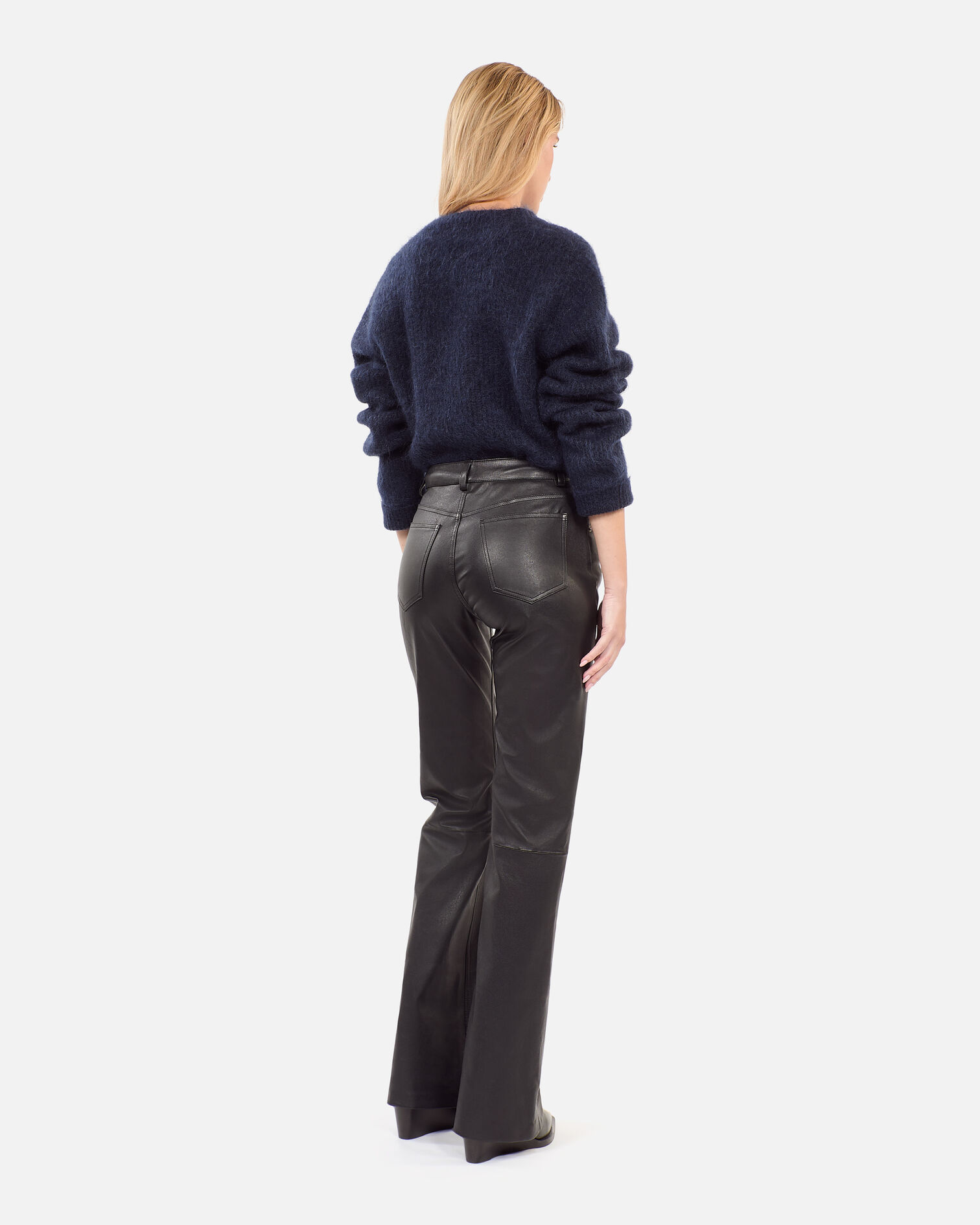 Black leather flare trousers, BLACK, hi-res image number null