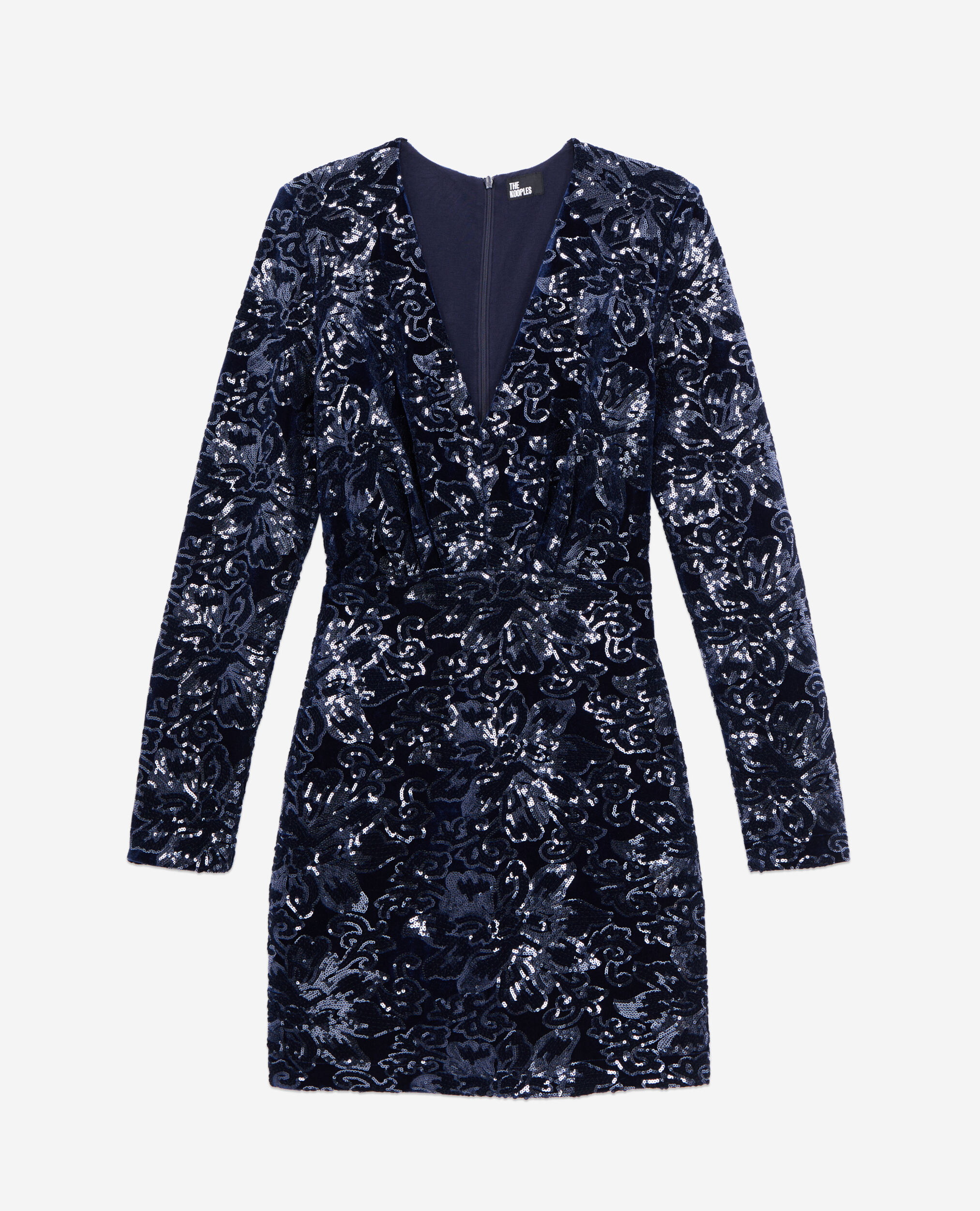 Short navy blue velvet dress with sequins, NAVY, hi-res image number null