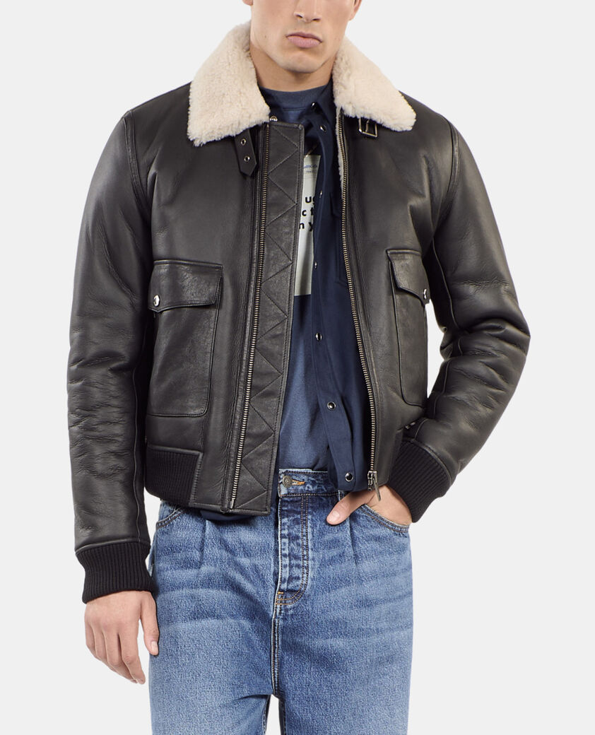 The Kooples HOMME BLACK peau lain&eacute;e courte noire