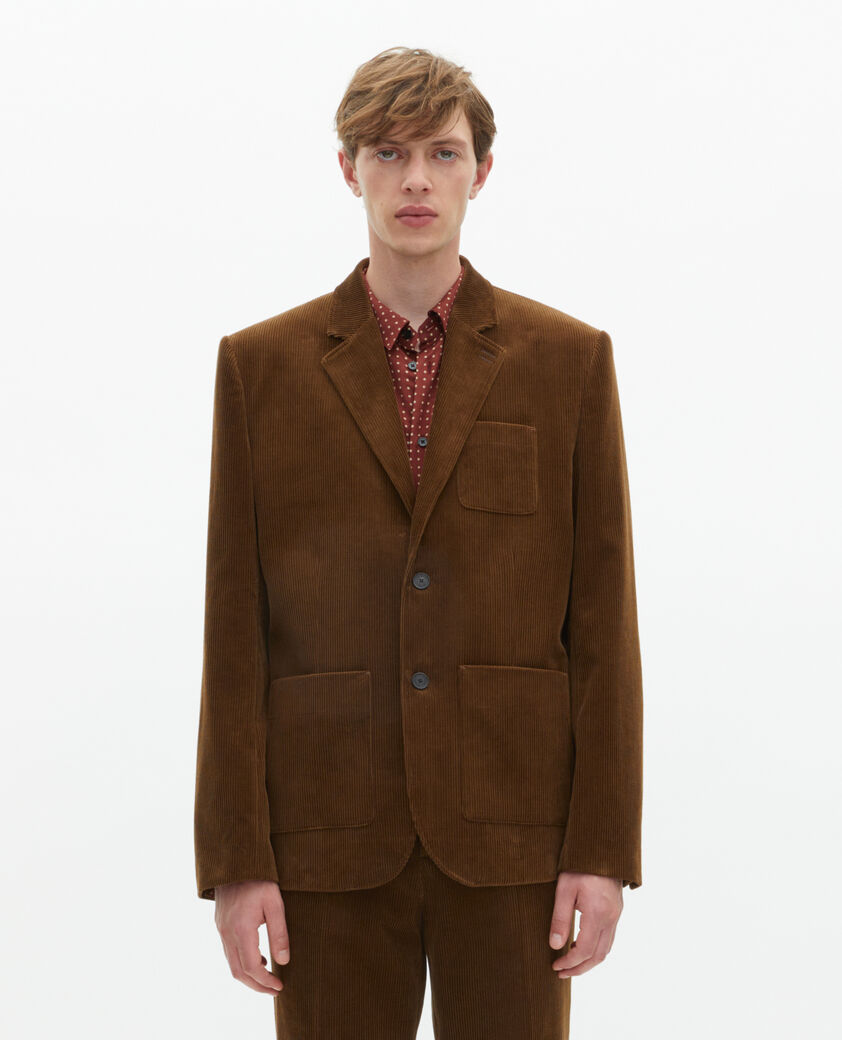 The Kooples HOMME CARAMEL veste de costume en velours c&ocirc;tel&eacute; marron