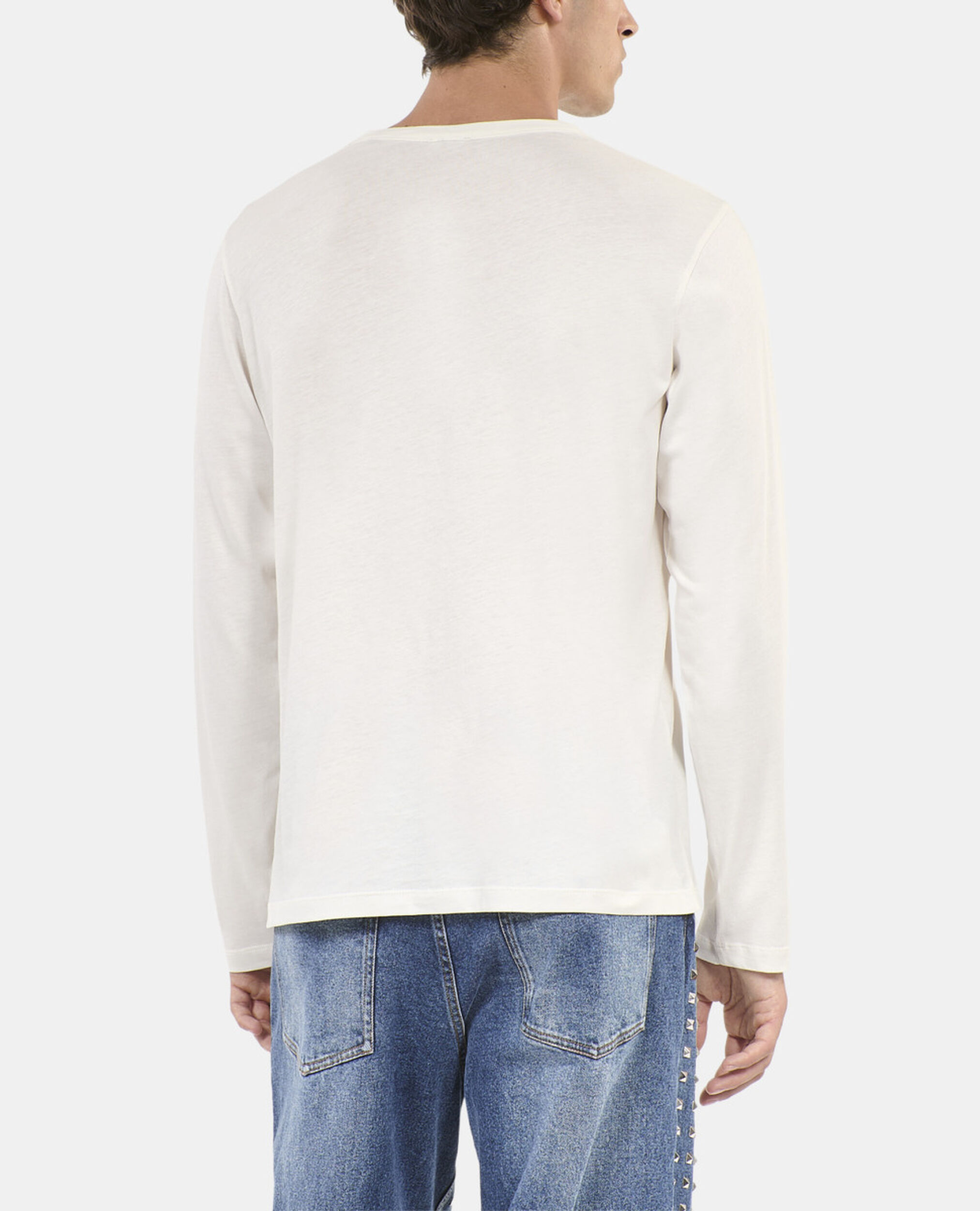 White screen printed long sleeved t-shirt, ECRU, hi-res image number null