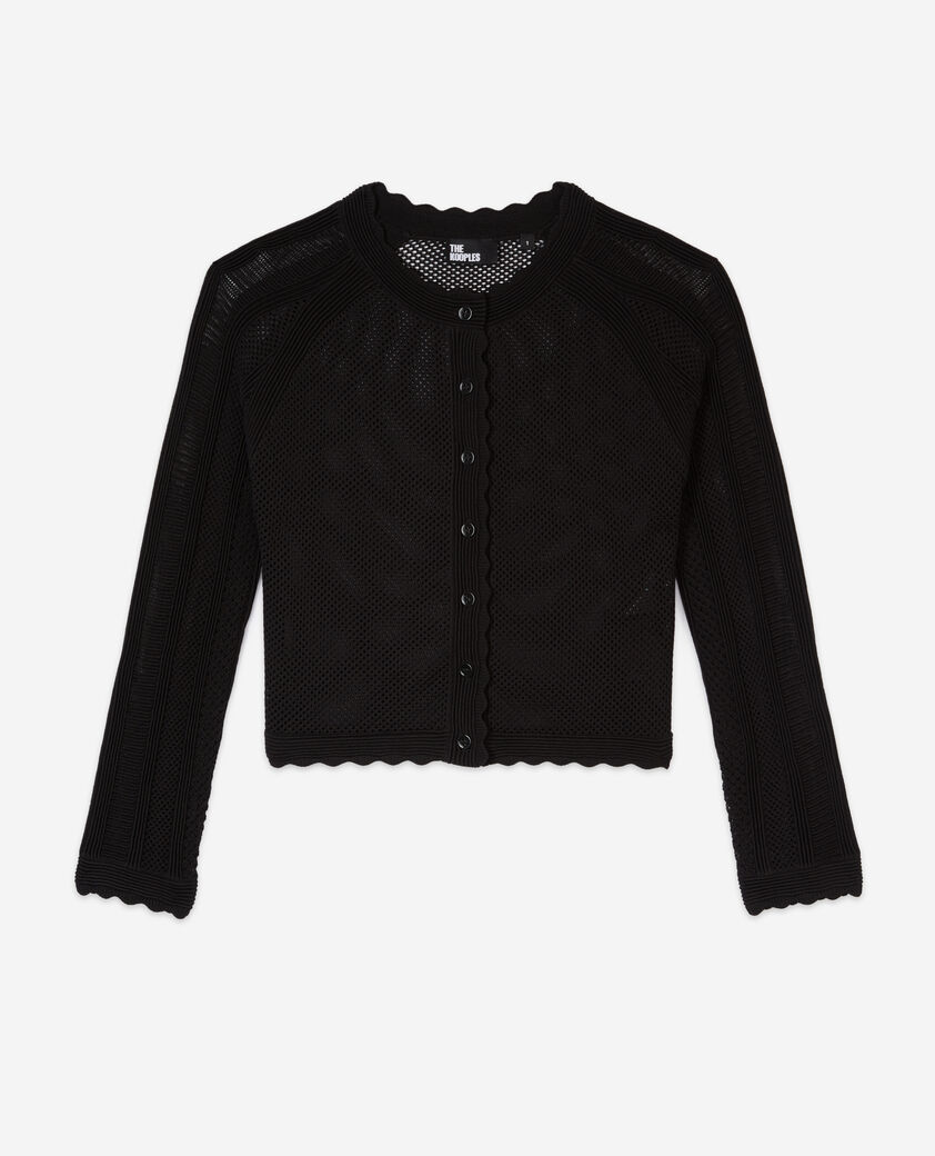 The Kooples WOMEN BLACK short black openwork knit cardigan