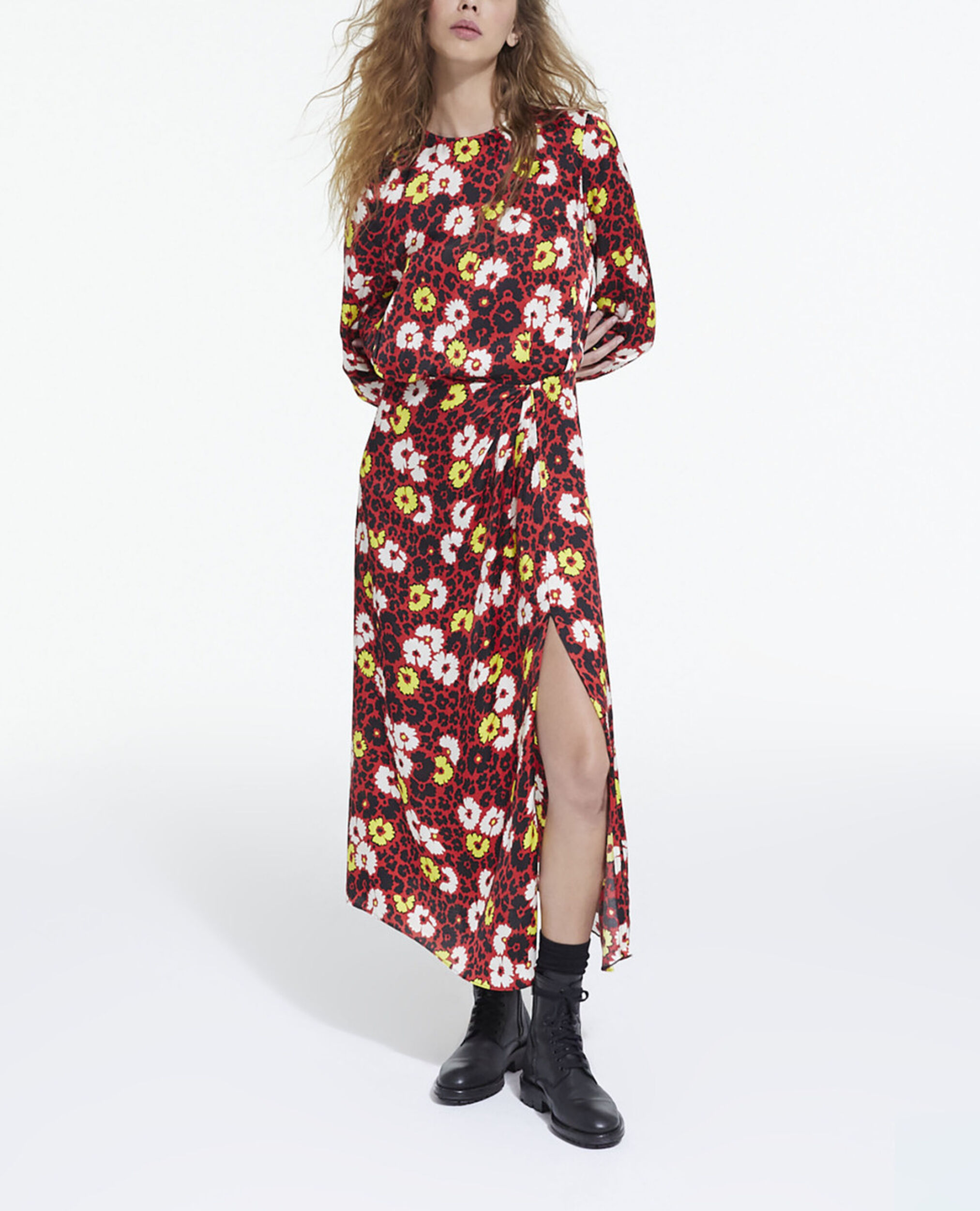 Langes Kleid mit Blumenprint, RED / YELLOW, hi-res image number null