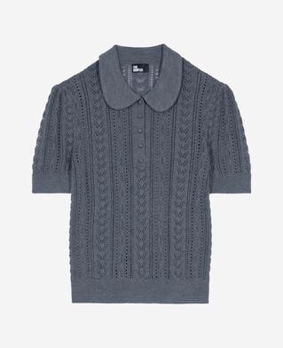 The Kooples DAMEN ANTHRACITE kurz&auml;rmeliger pullover aus grauer merinowolle