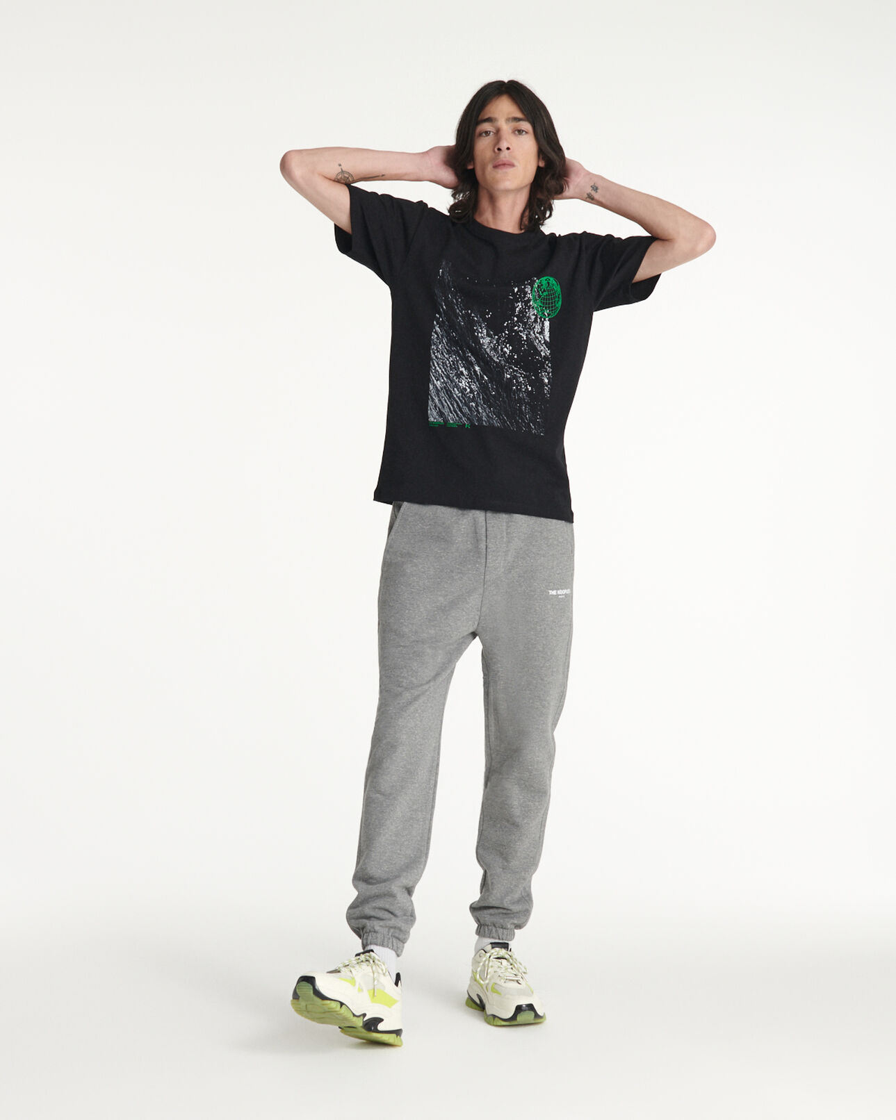 The Kooples H GREY gray joggers in thick cotton w/neon eyelet