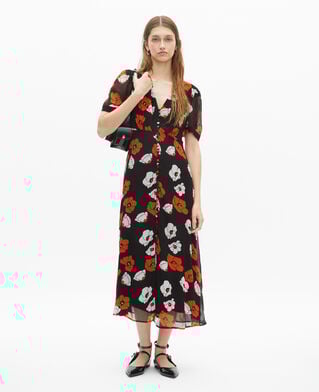 The Kooples F BLACK RED OFF WHITE black floral print maxi dress