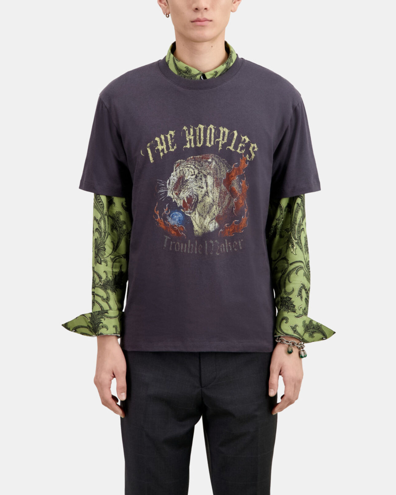 The Kooples HERREN CARBONE t-shirt in karbongrau mit fire tiger-siebdruck