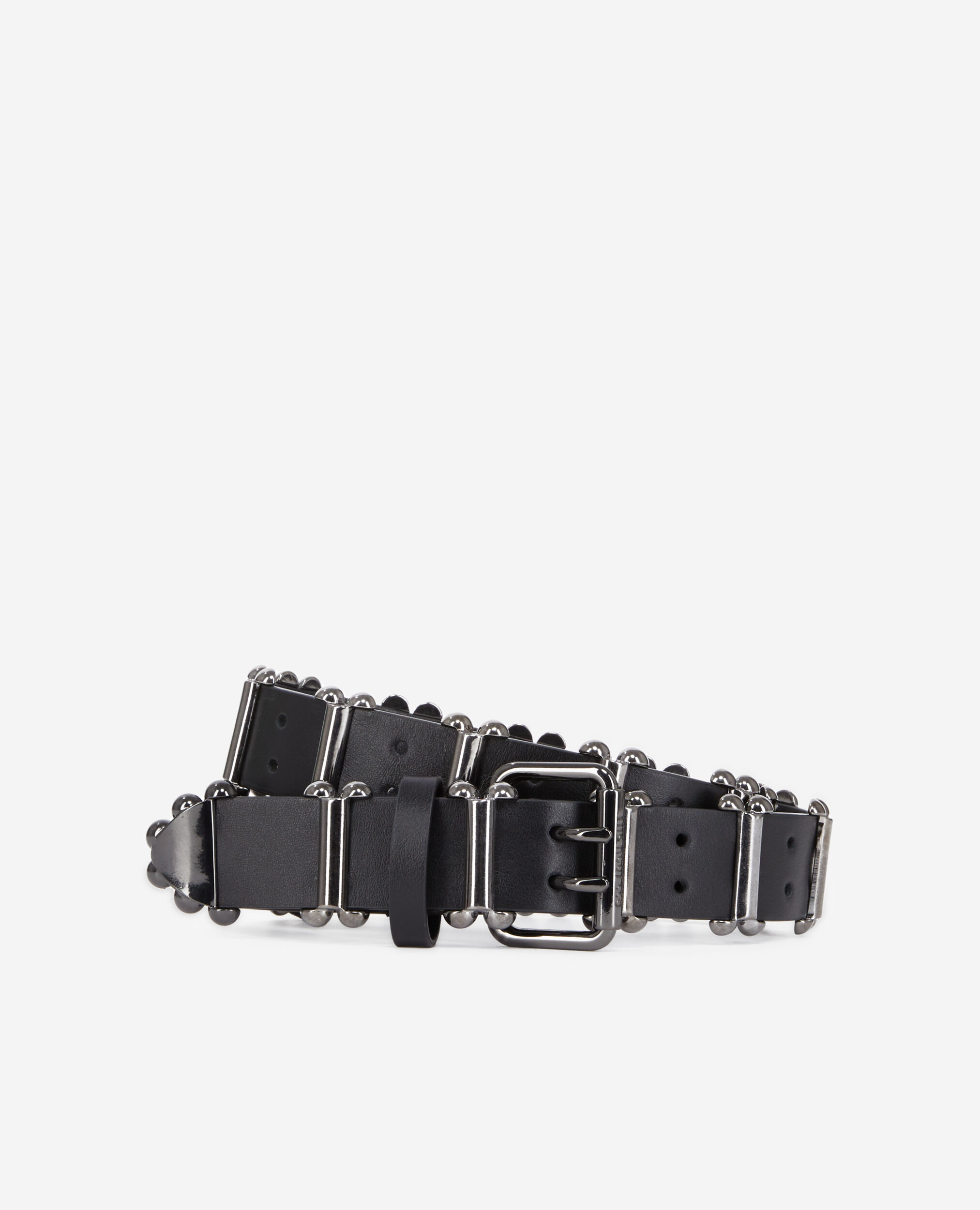 Cinturón piel negro inserciones metálicas, BLACK, hi-res image number null