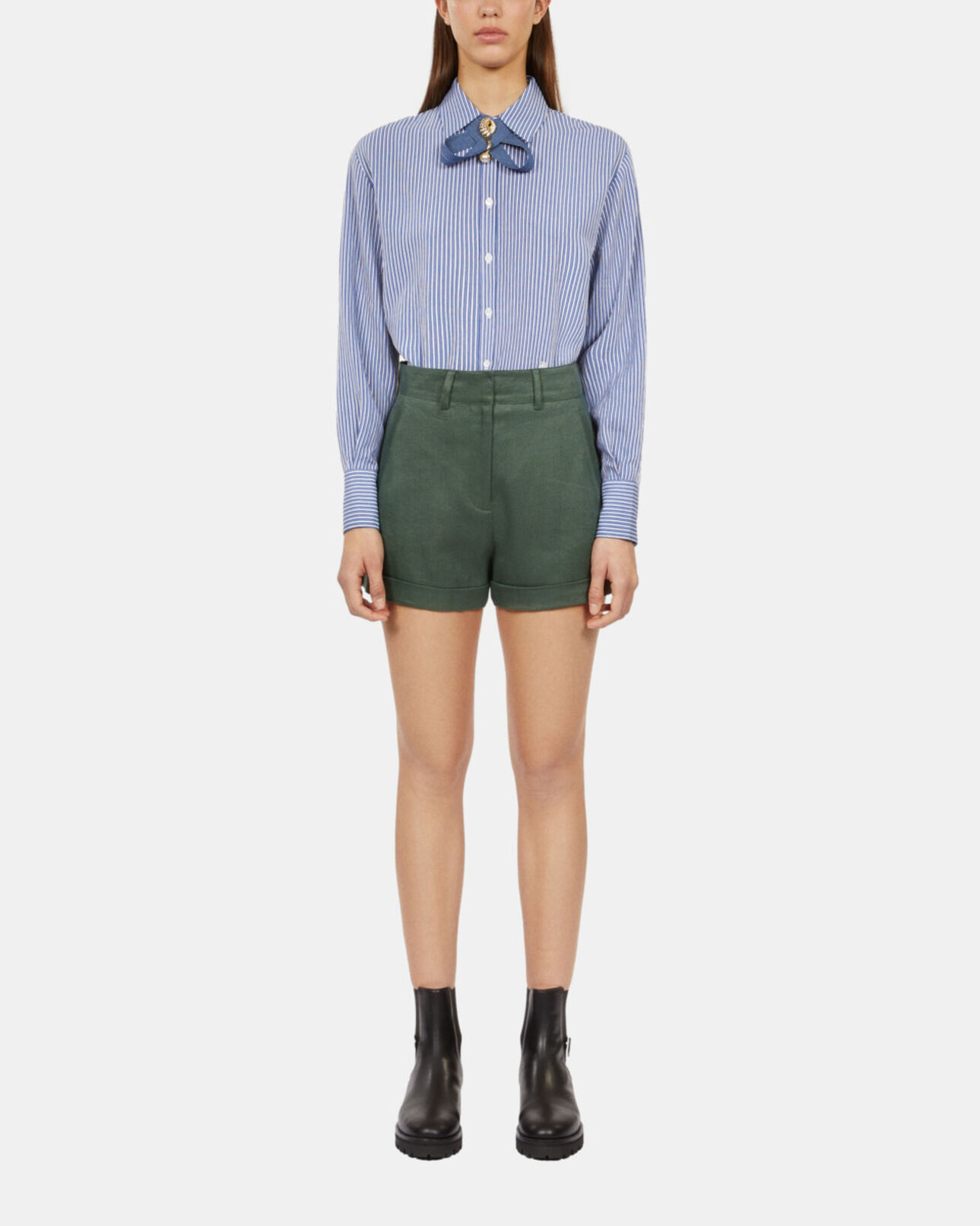 The Kooples WOMEN WOOD KAKI khaki suit shorts