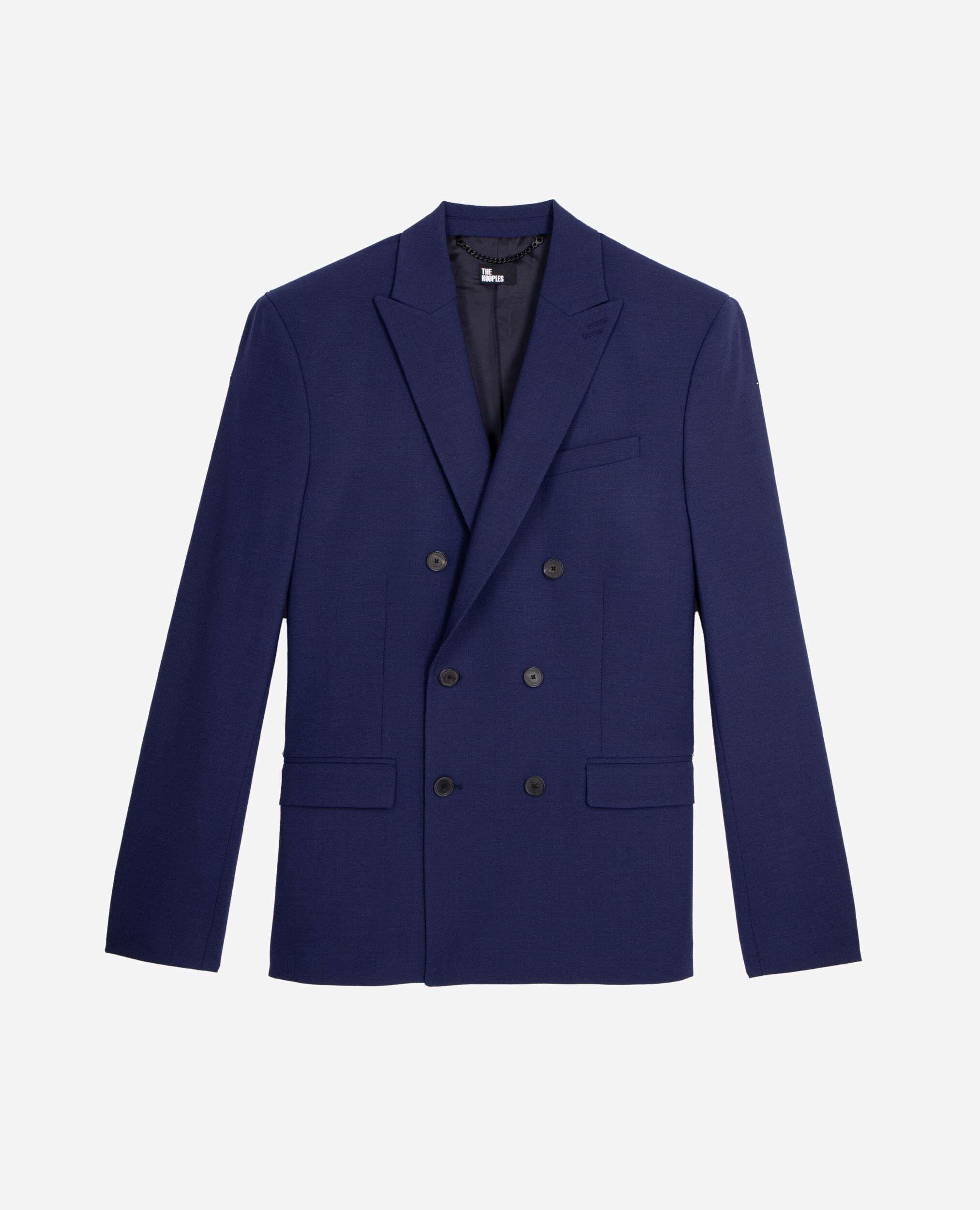 Bright blue wool double-breasted suit jacket| The Kooples