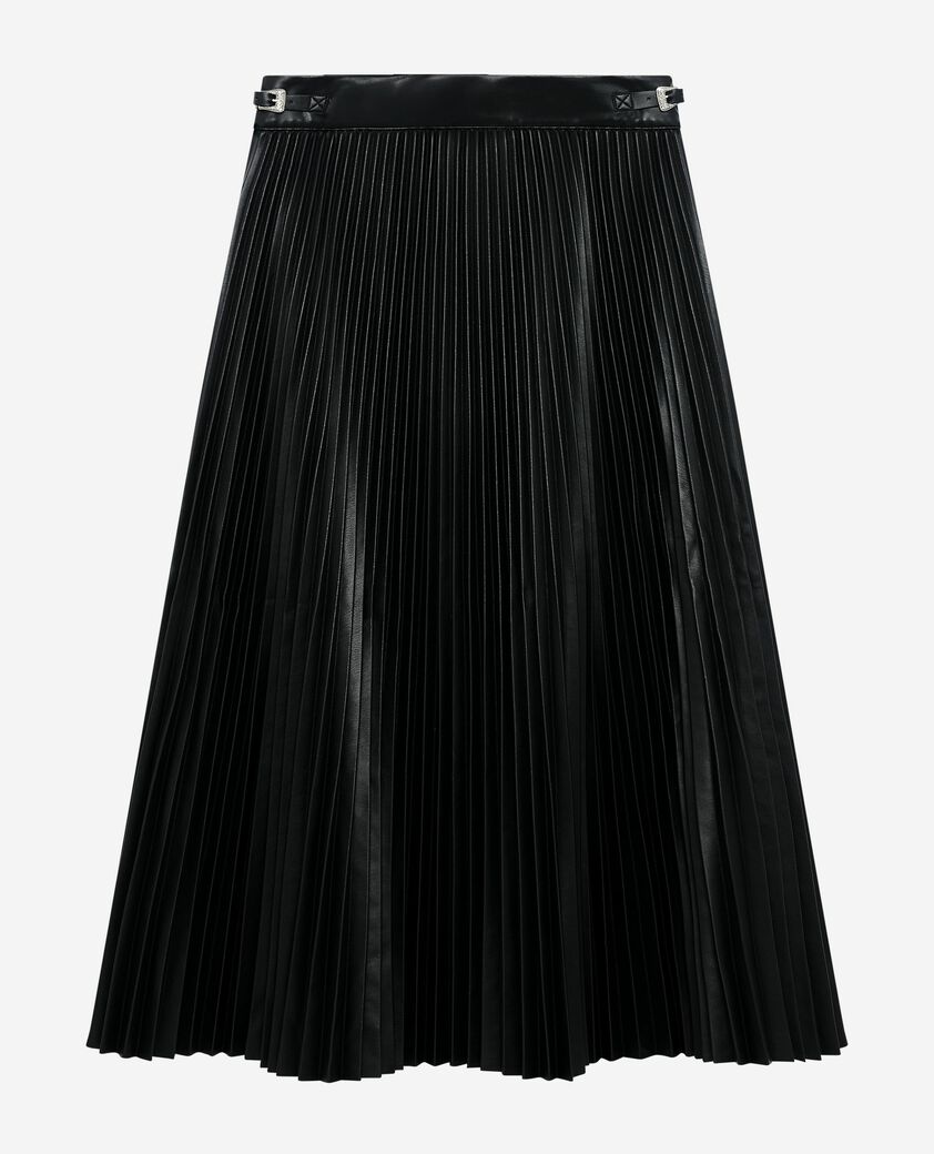 The Kooples FEMME BLACK jupe longue pliss&eacute;e effet cuir noire