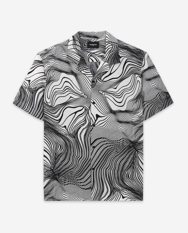 two-tone hawaiian-collar shirt with motif
