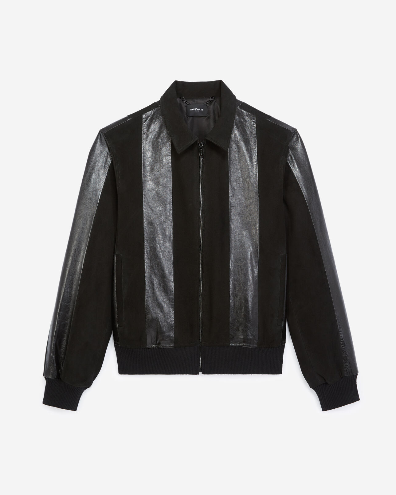 The Kooples MEN BLACK black leather jacket with contrasting stripes