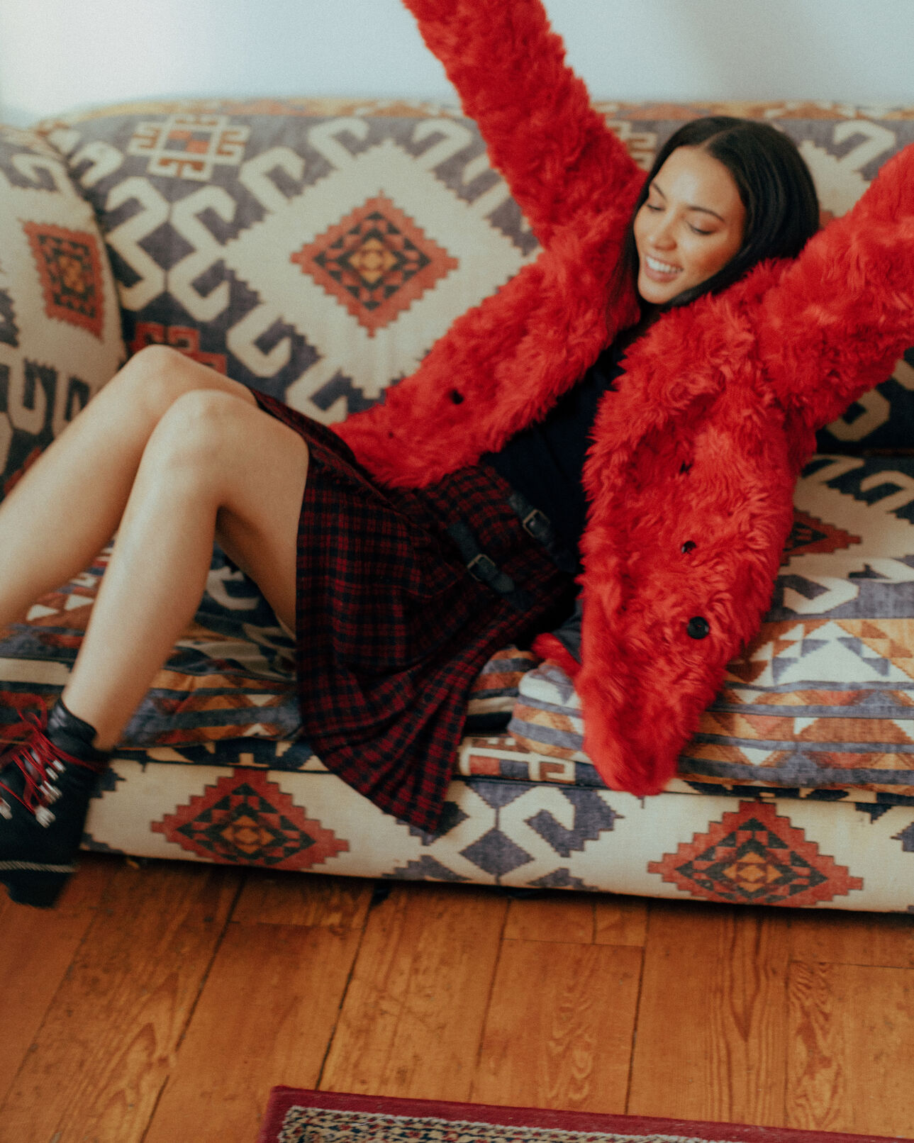 The Kooples WOMEN RED patterned red faux fur coat