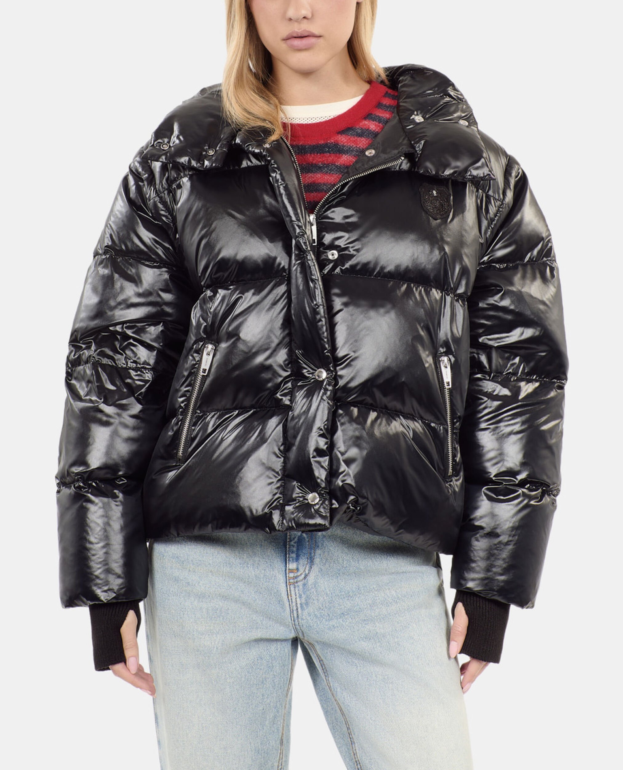 Black down jacket with detachable sleeves, BLACK, hi-res image number null
