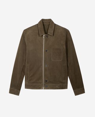The Kooples H KAKI suede jacket with khaki offset zip