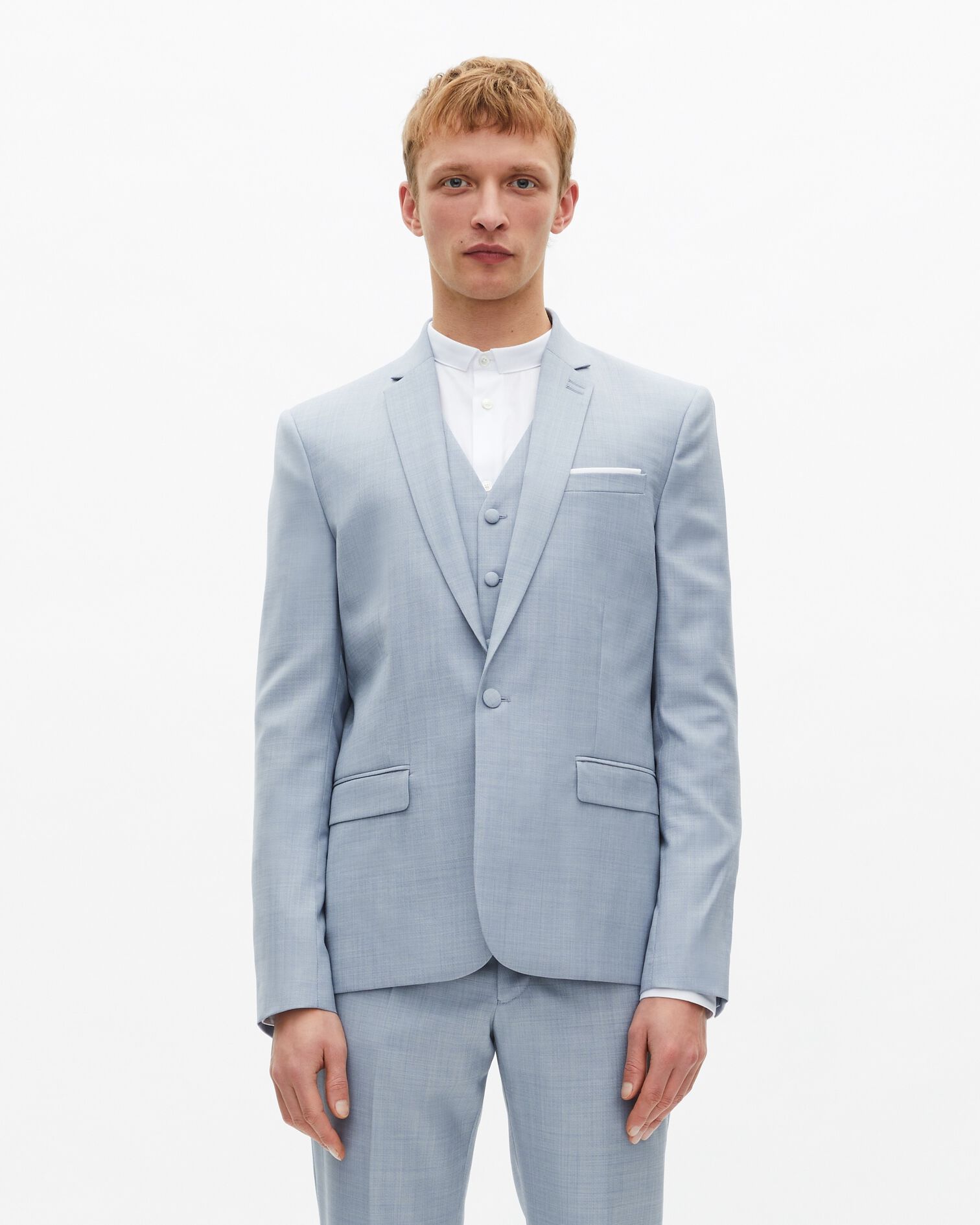 Chaqueta de traje de lana azul de corte entallado, BLUE, hi-res image number null