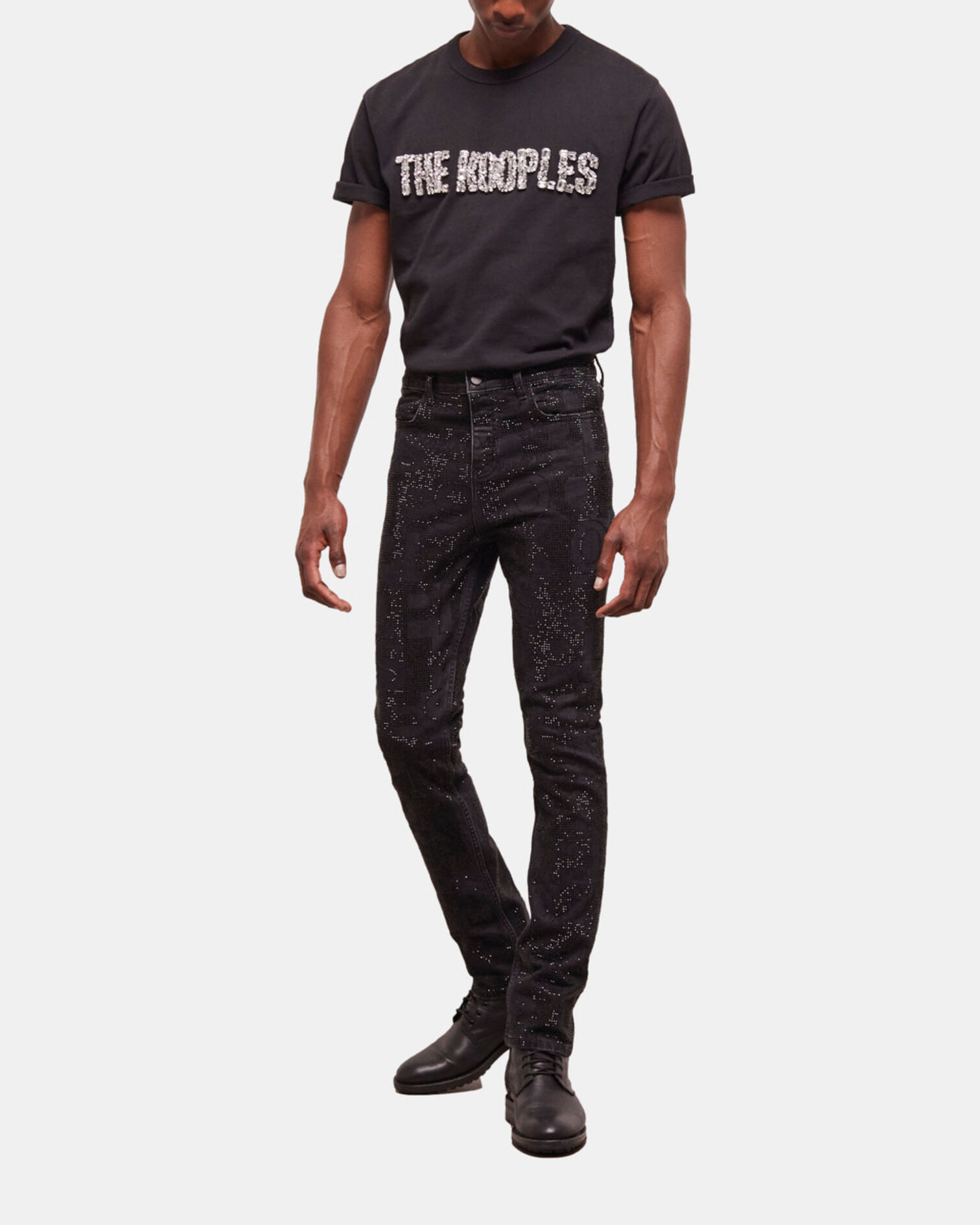 Jean slim à strass noir, BLACK WASHED, hi-res image number null