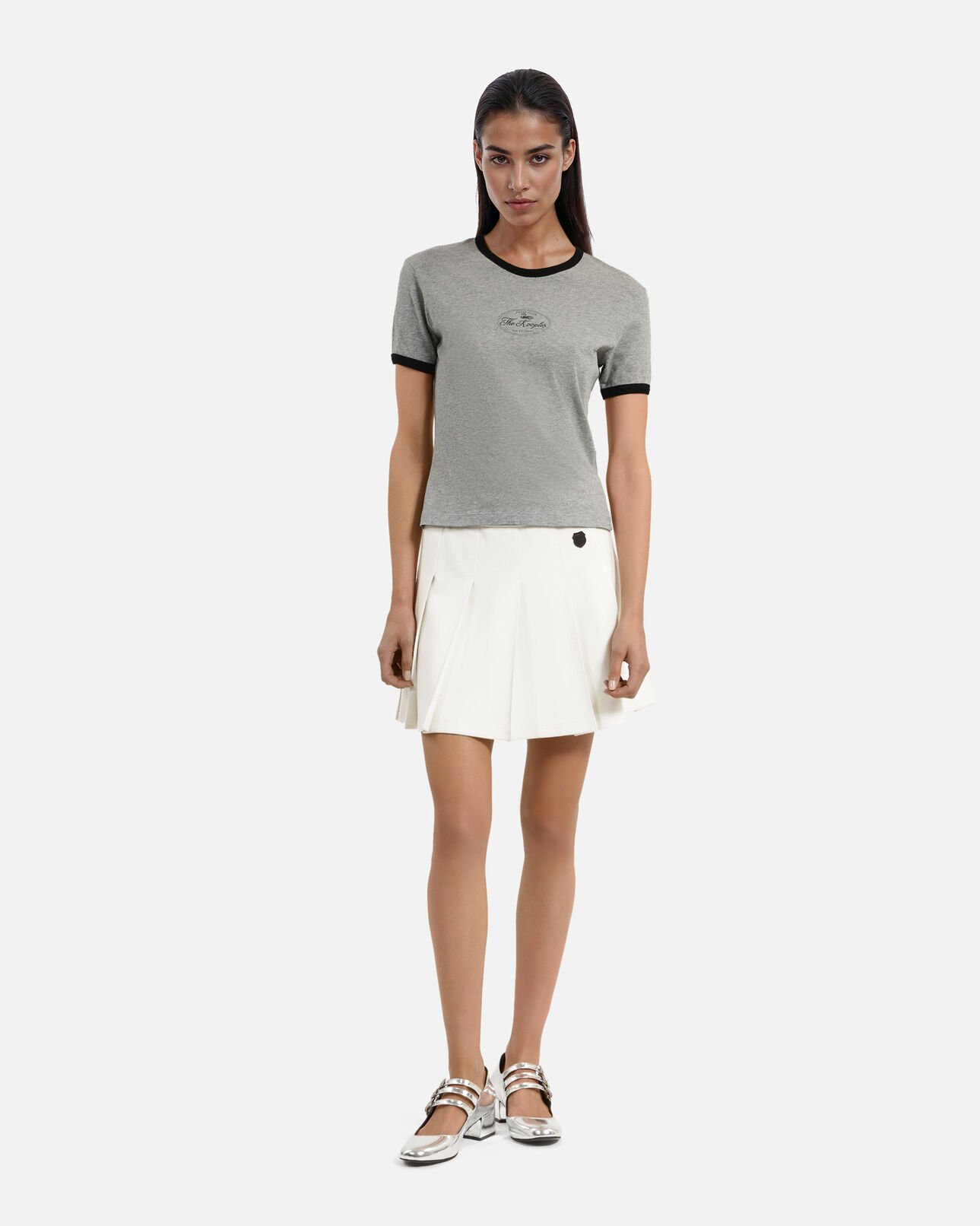 The Kooples DAMEN GREY MELANGE t-shirt mit grauem siebdruck