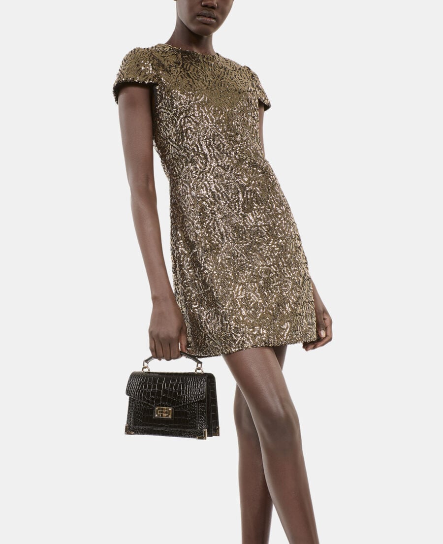 The Kooples DAMEN GOLD goldenes, kurzes kleid mit pailletten