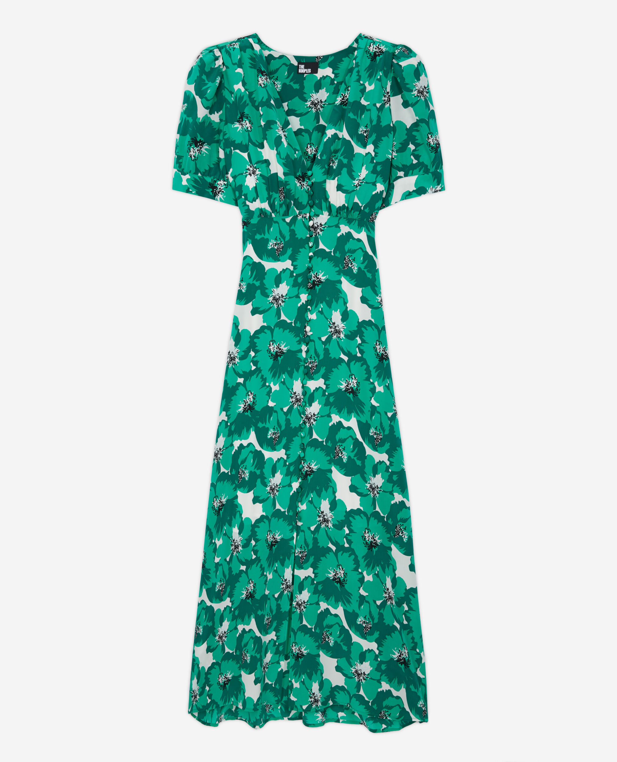 Long printed dress with buttoning, GREEN, hi-res image number null