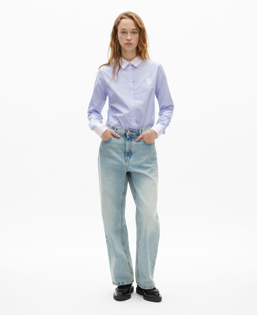 The Kooples DAMEN BLUE WHITE blaues popeline-streifenhemd