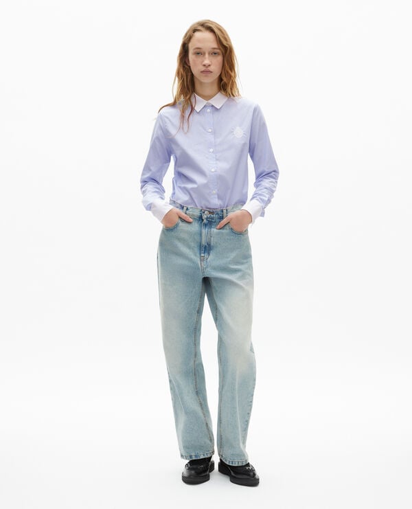 The Kooples WOMEN BLUE WHITE blue poplin striped shirt