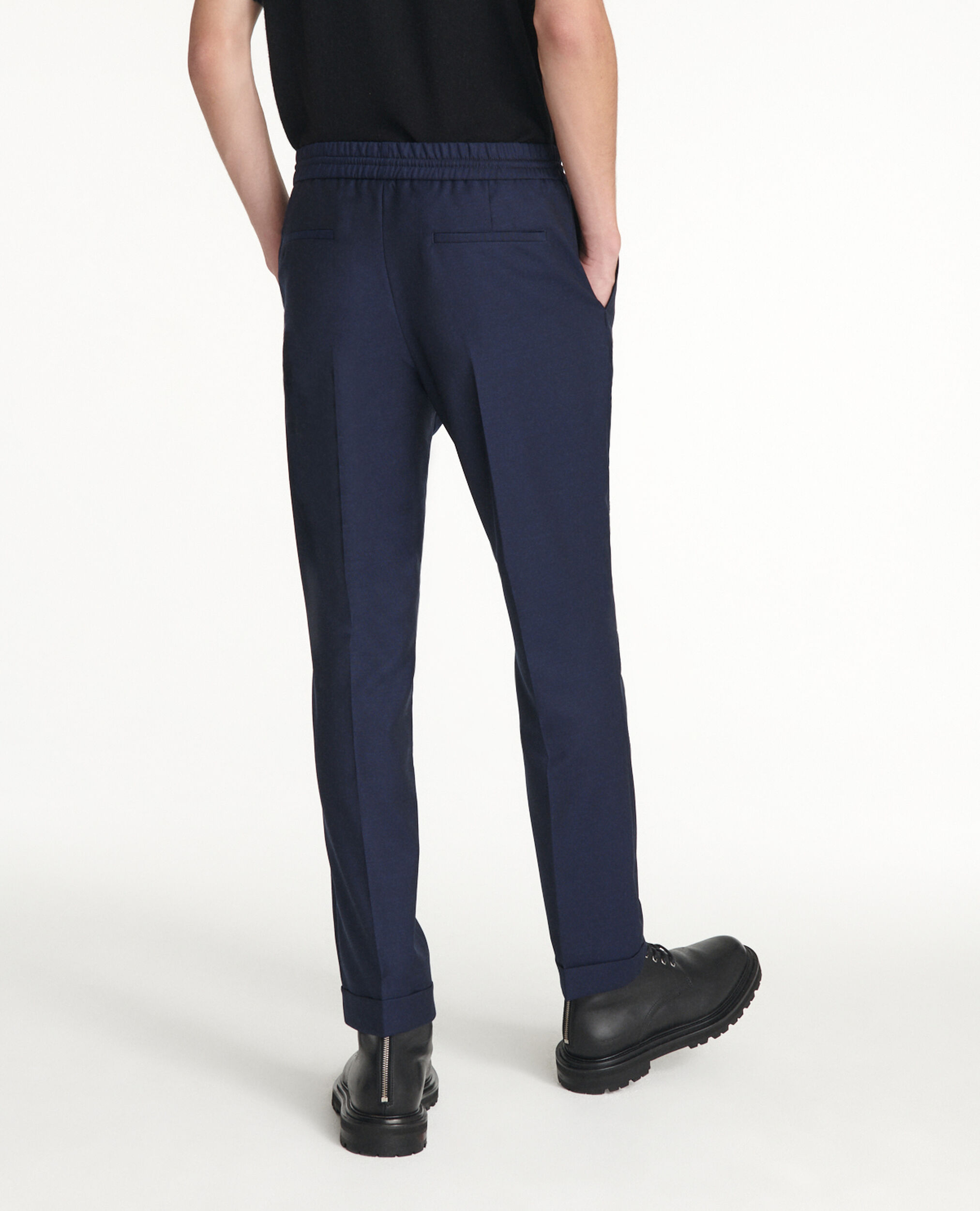 Pantalon en laine bleu taille élastique, NAVY, hi-res image number null