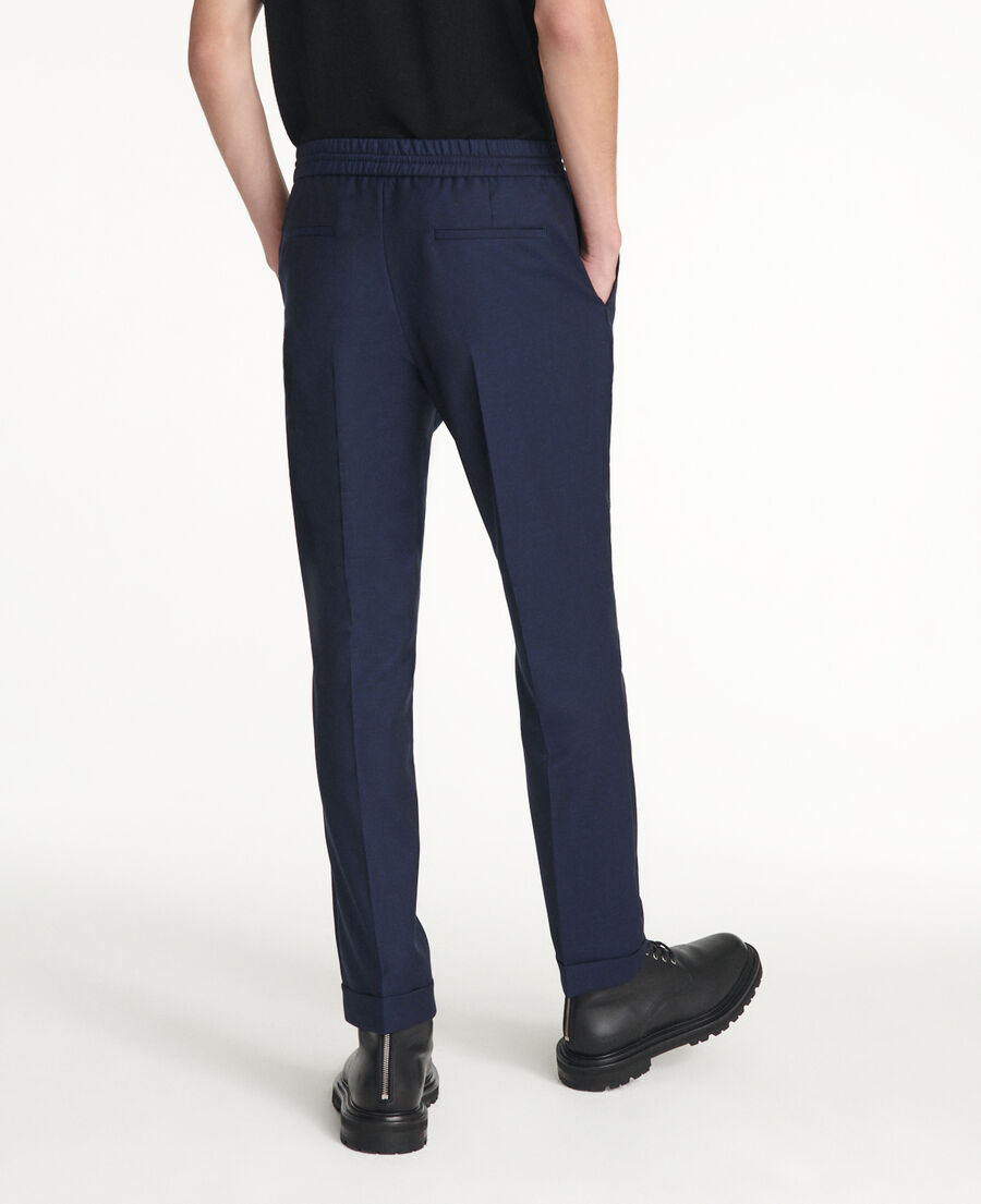 pantalon en laine bleu taille élastique