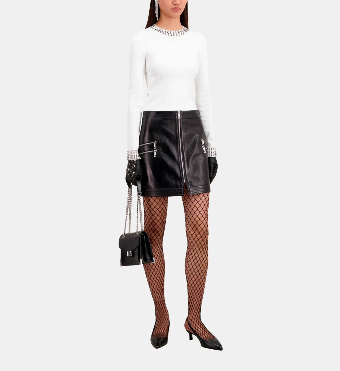 Jupe courte en cuir noire The Kooples France