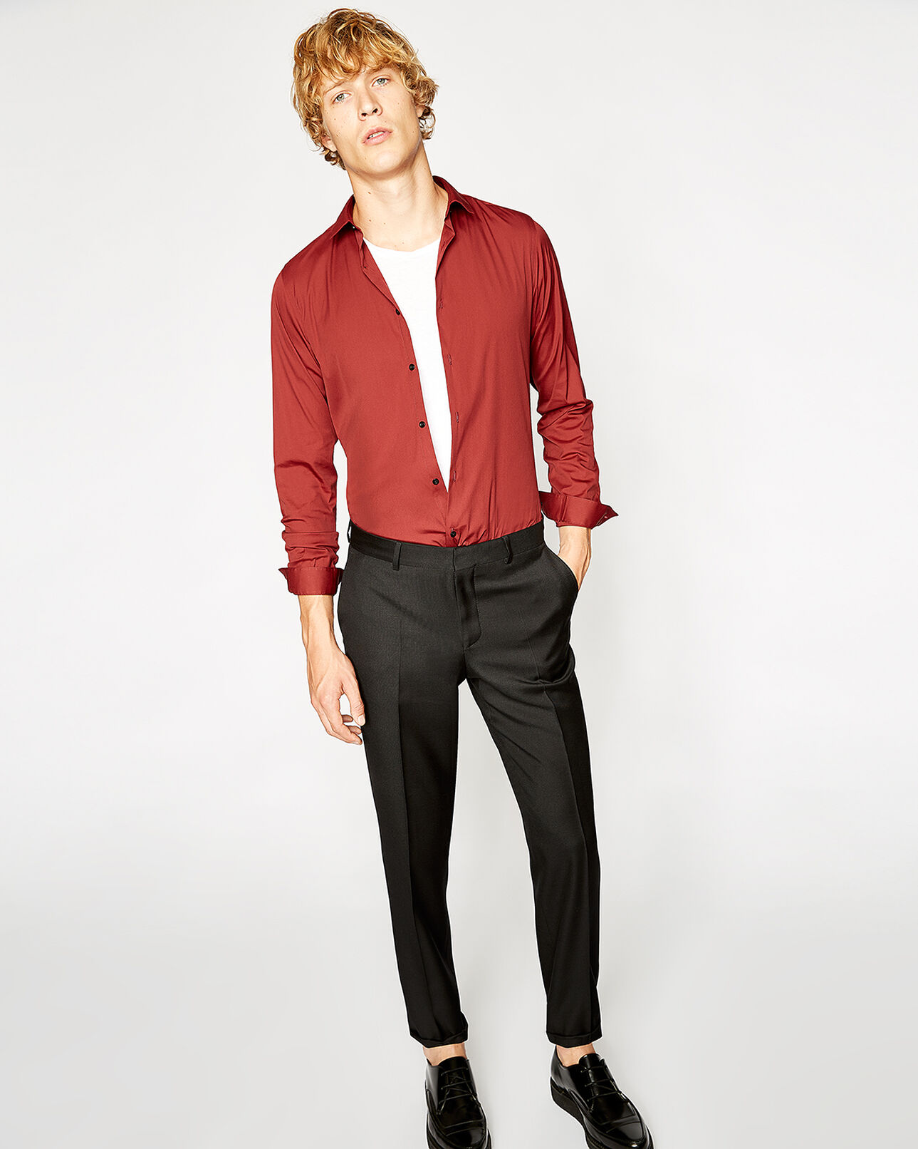 The Kooples HOMBRE RED camisa roja de papel popelina con cuello clásico