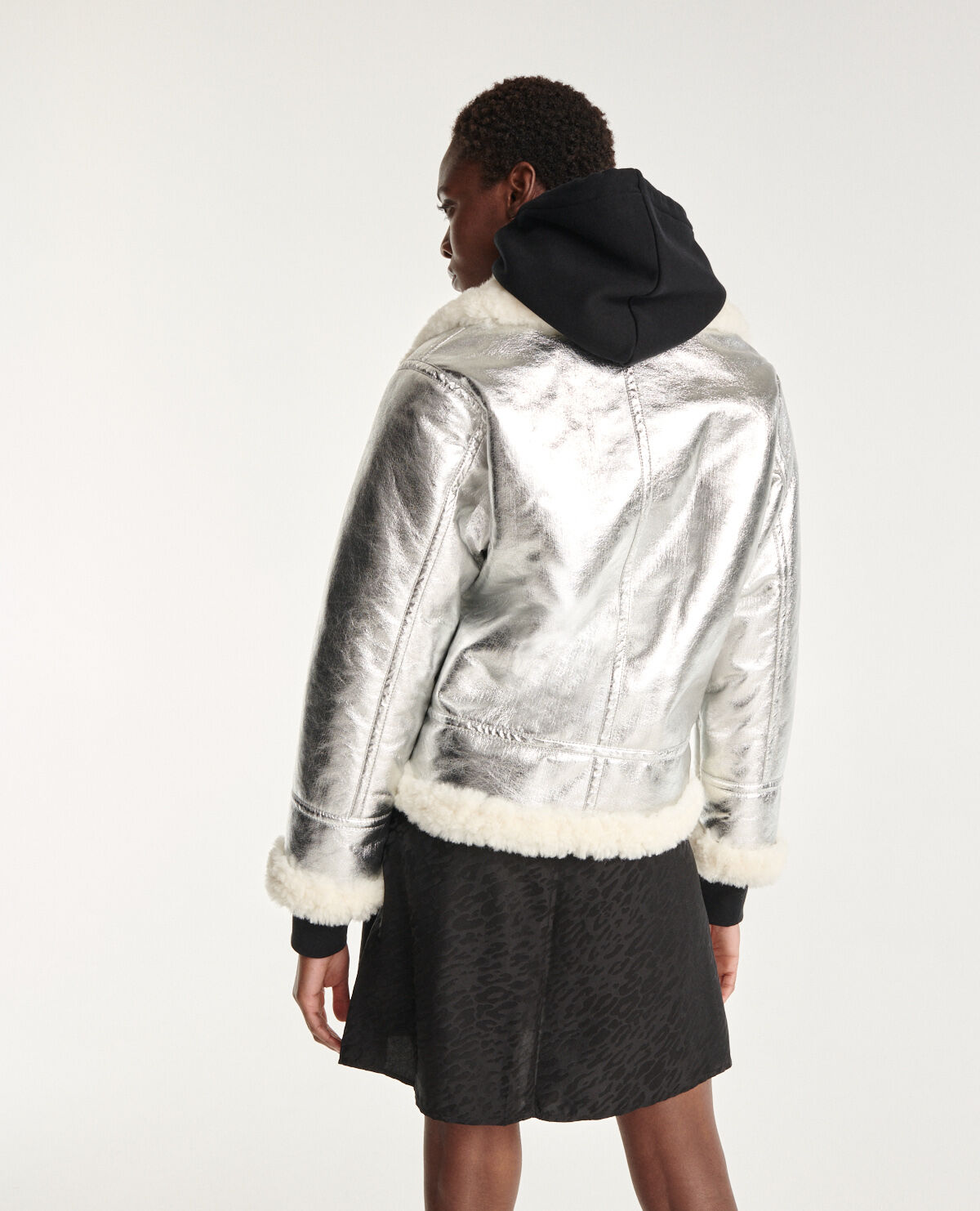 Grey faux fur bomber jacket hotsell