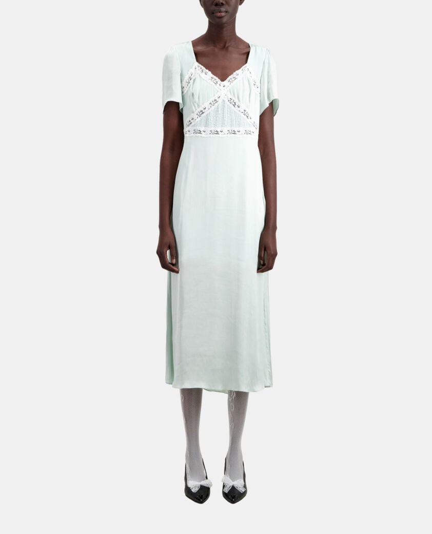 The Kooples FEMME OCEAN robe longue vert clair avec détails en dentelle