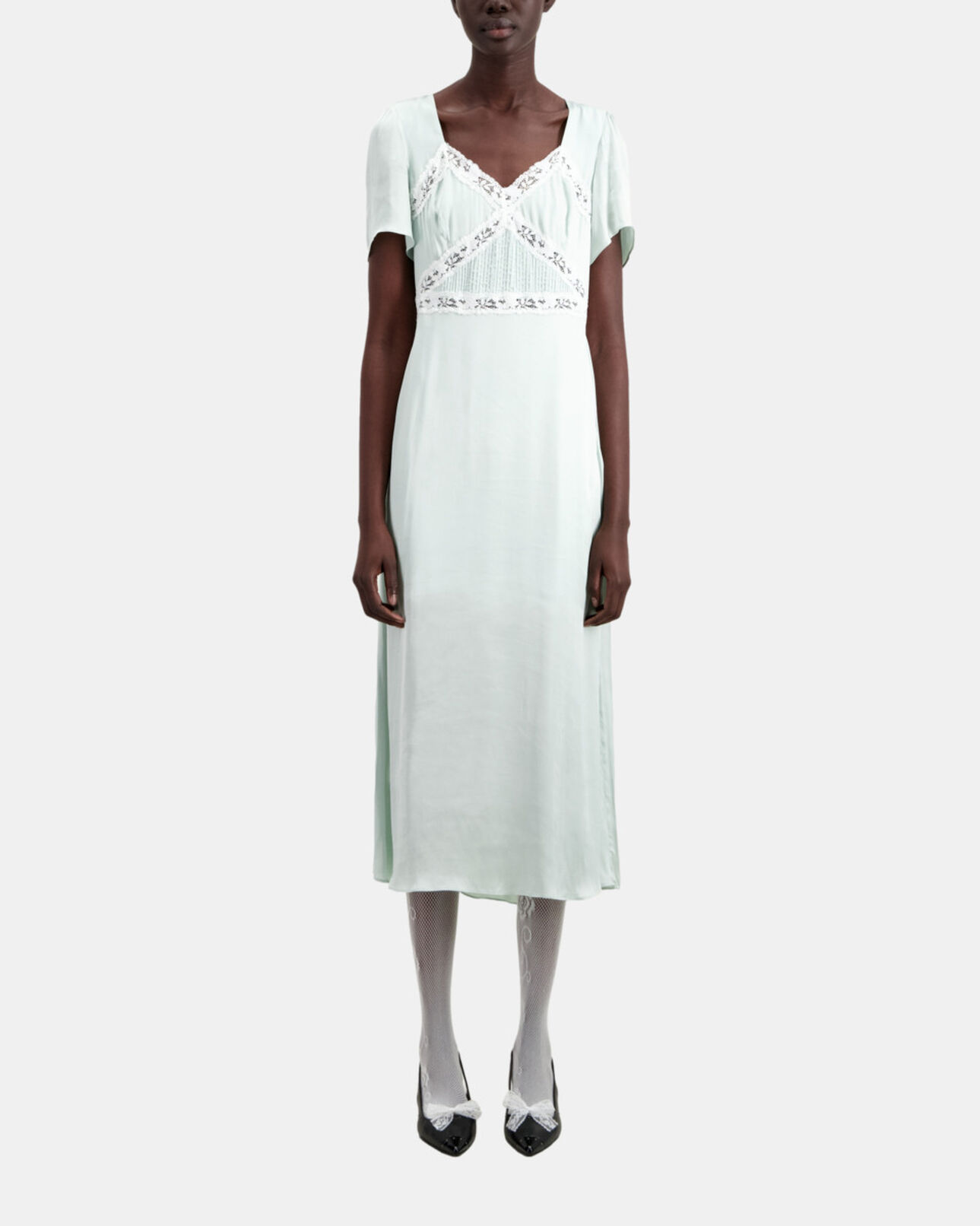 The Kooples FEMME OCEAN robe longue vert clair avec détails en dentelle