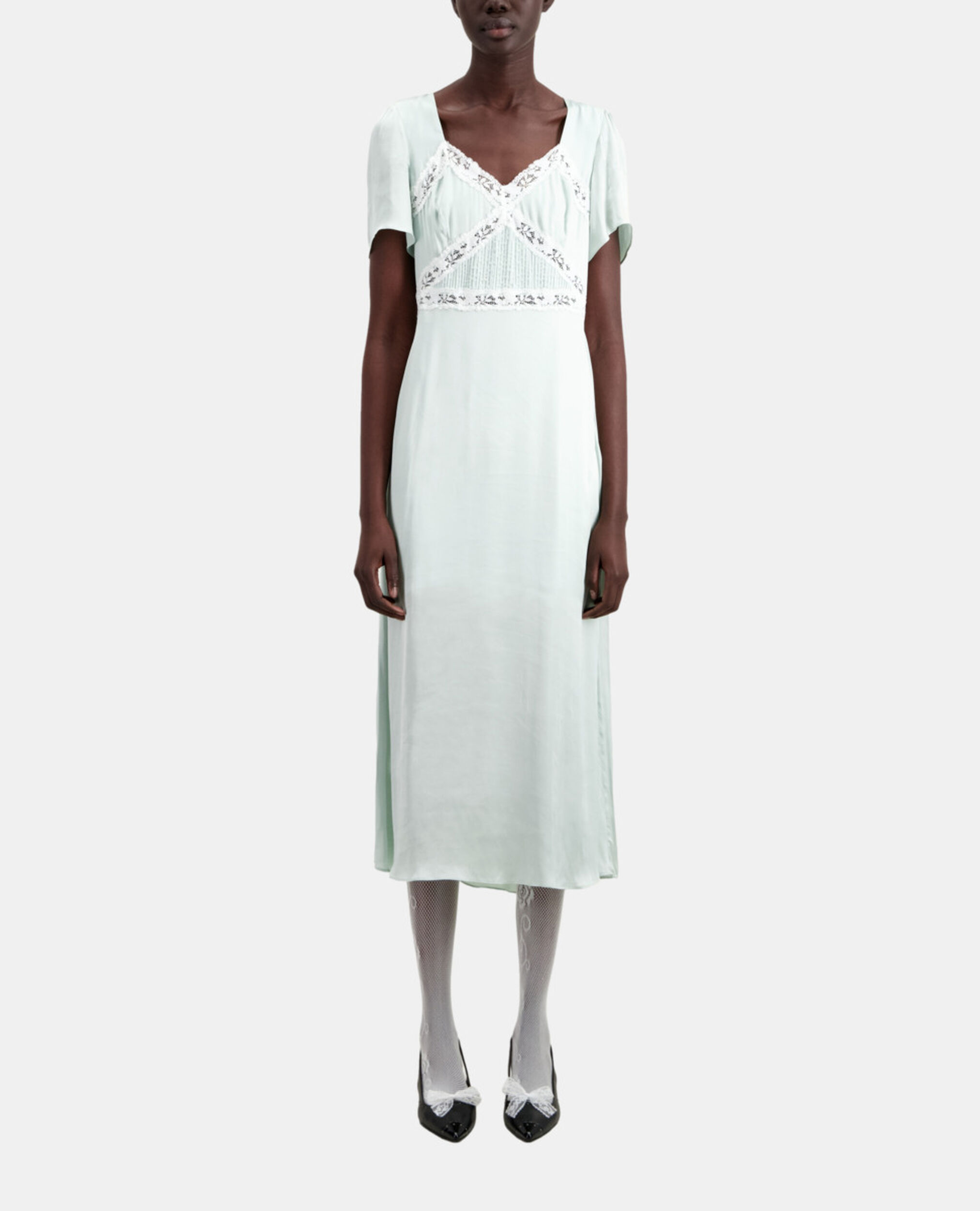Langes, hellgrünes Kleid mit Spitzendetails, OCEAN, hi-res image number null