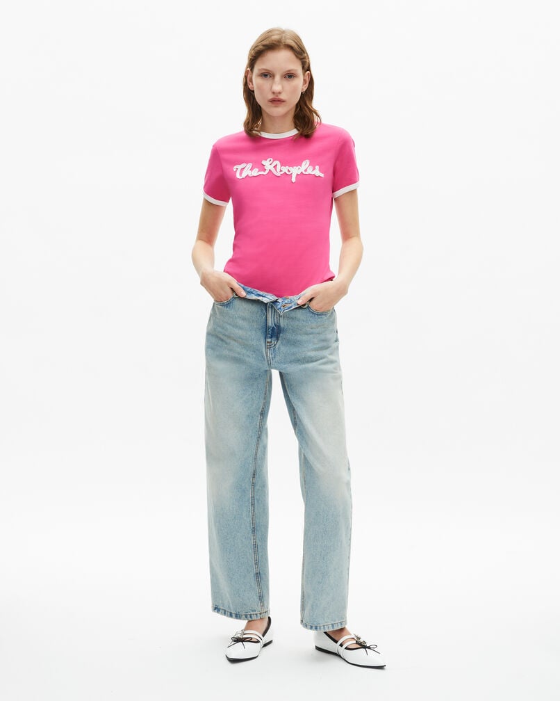 The Kooples F FUSHIA fuchsia ribbon embroidery t-shirt