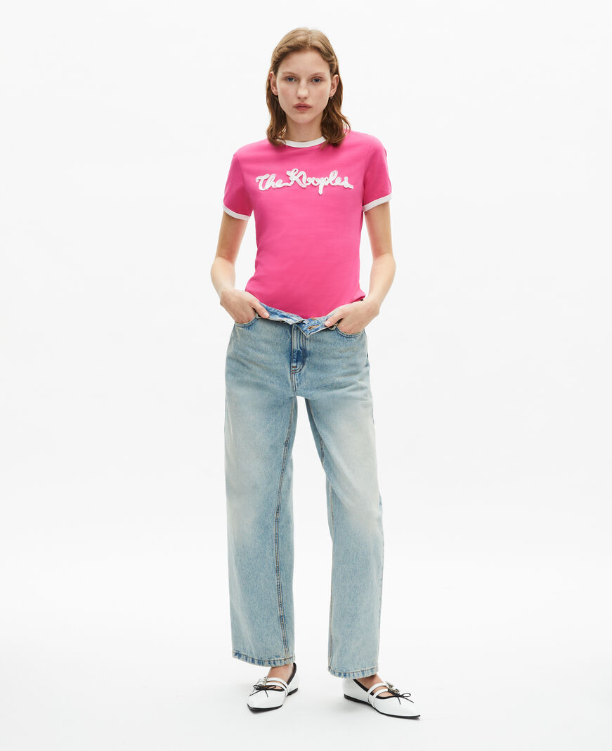 The Kooples FEMME FUSHIA t-shirt broderie ruban fuschia