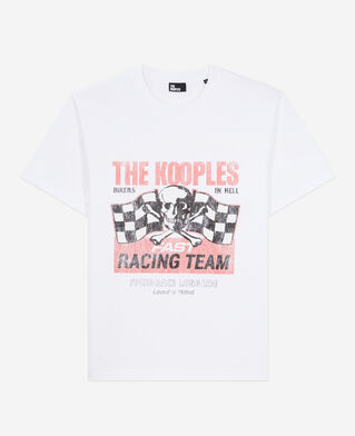 The Kooples HOMME WHITE t-shirt homme blanc avec s&eacute;rigraphie racing skull