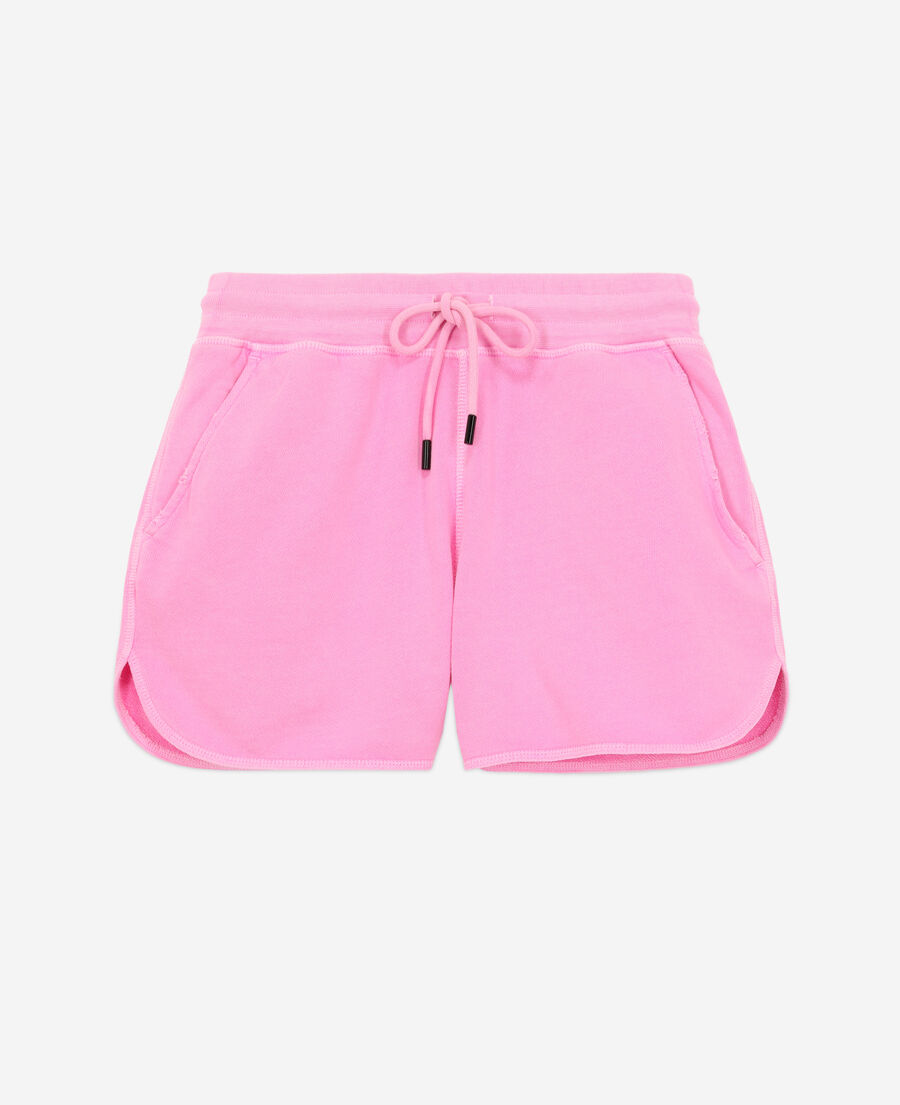 fluorescent pink fleece shorts with logo