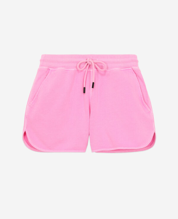 fluorescent pink fleece shorts with logo