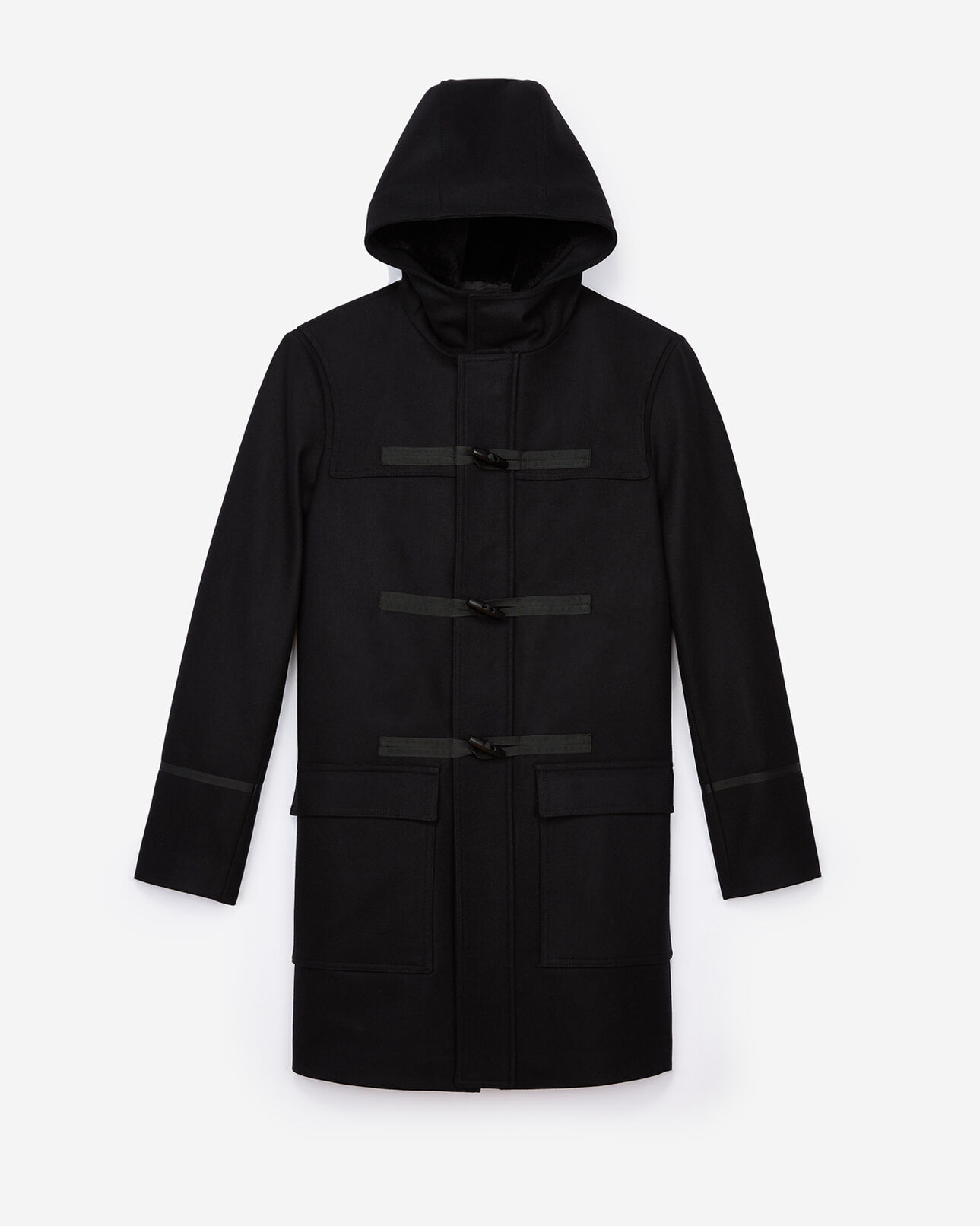 The Kooples MEN BLACK black duffle coat with leather inserts
